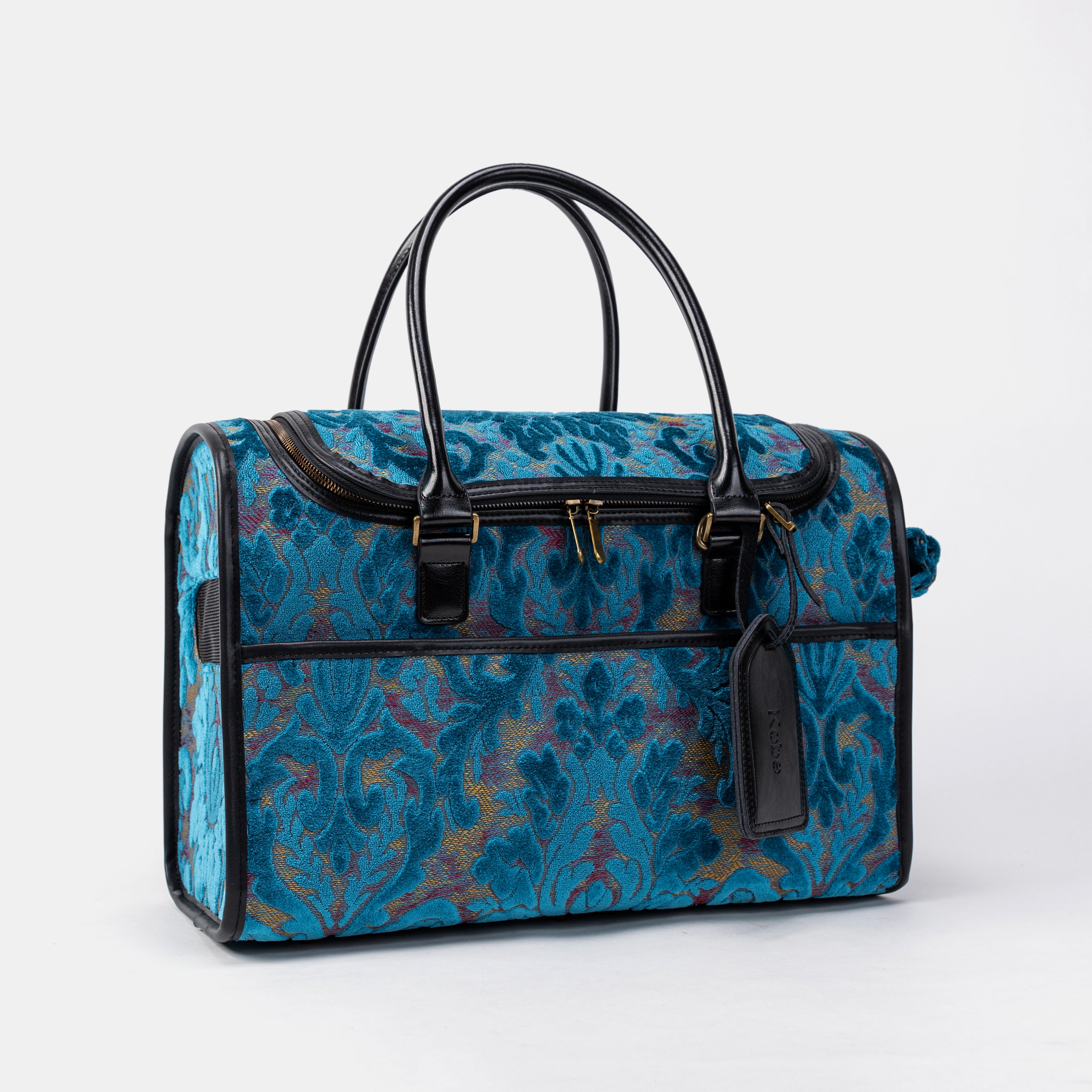Travel Dog Carrier Bag Burnout Velvet Aqua Blue Overview