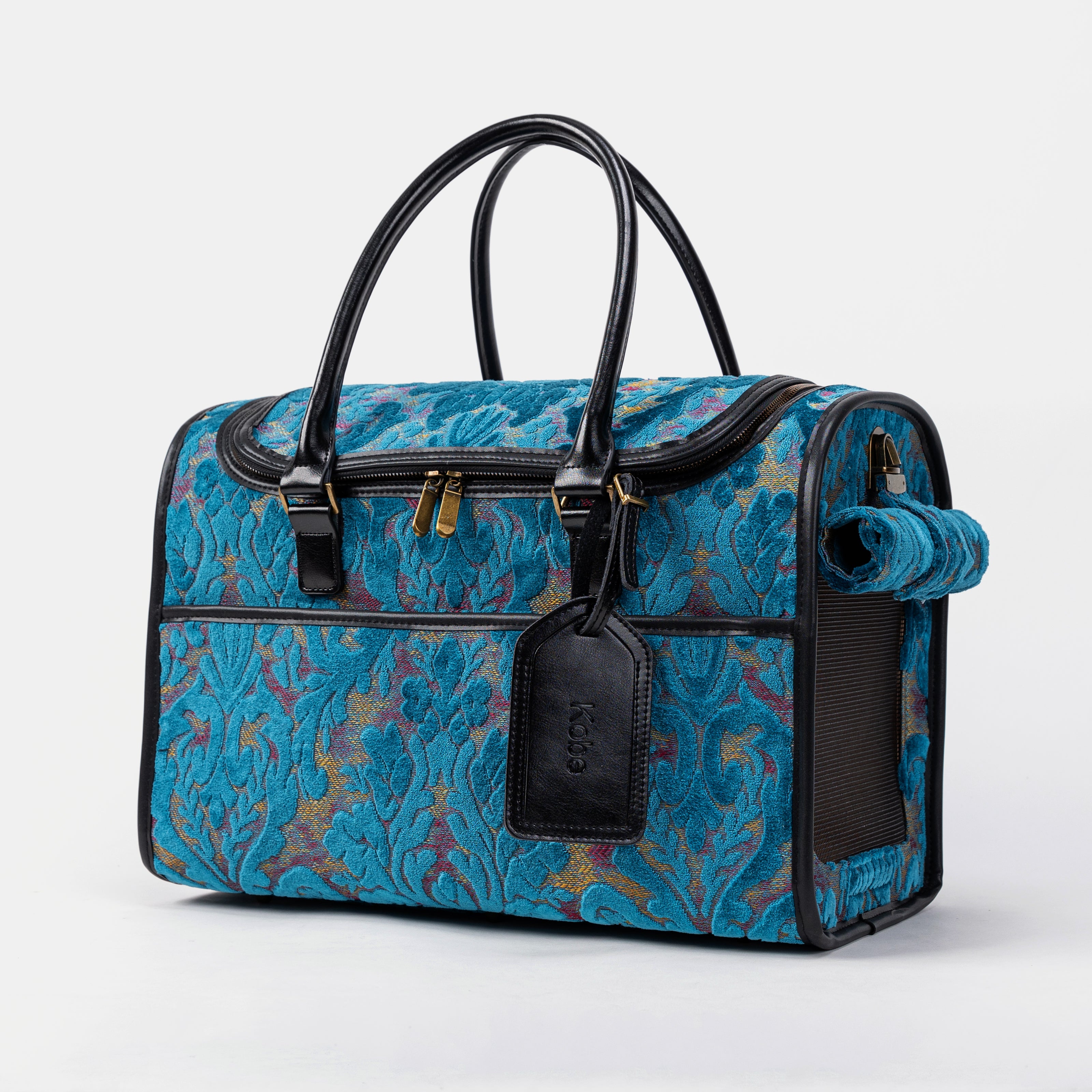 Travel Dog Carrier Bag Burnout Velvet Aqua Blue Main