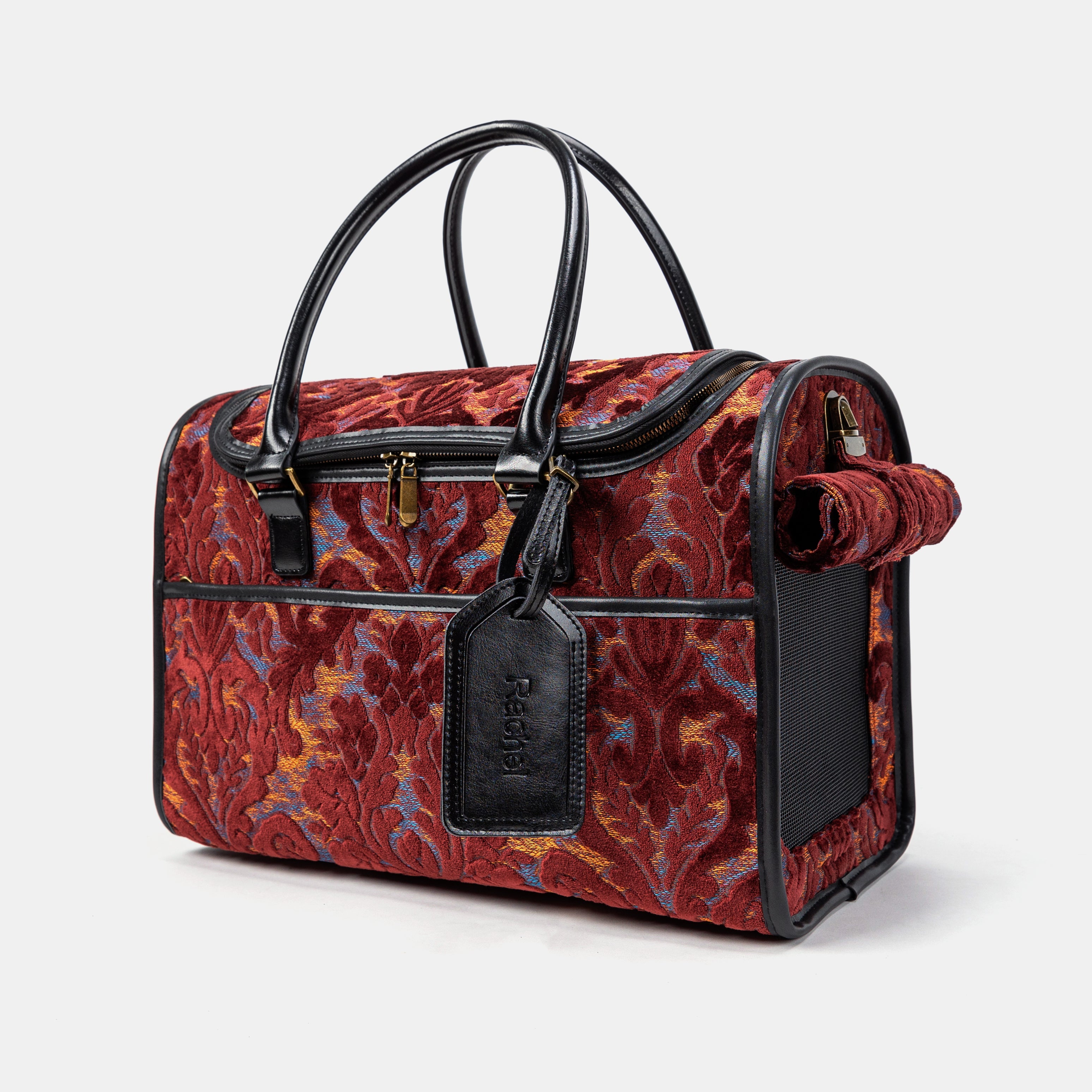 Travel Dog Carrier Bag Burnout Velvet Wine Main