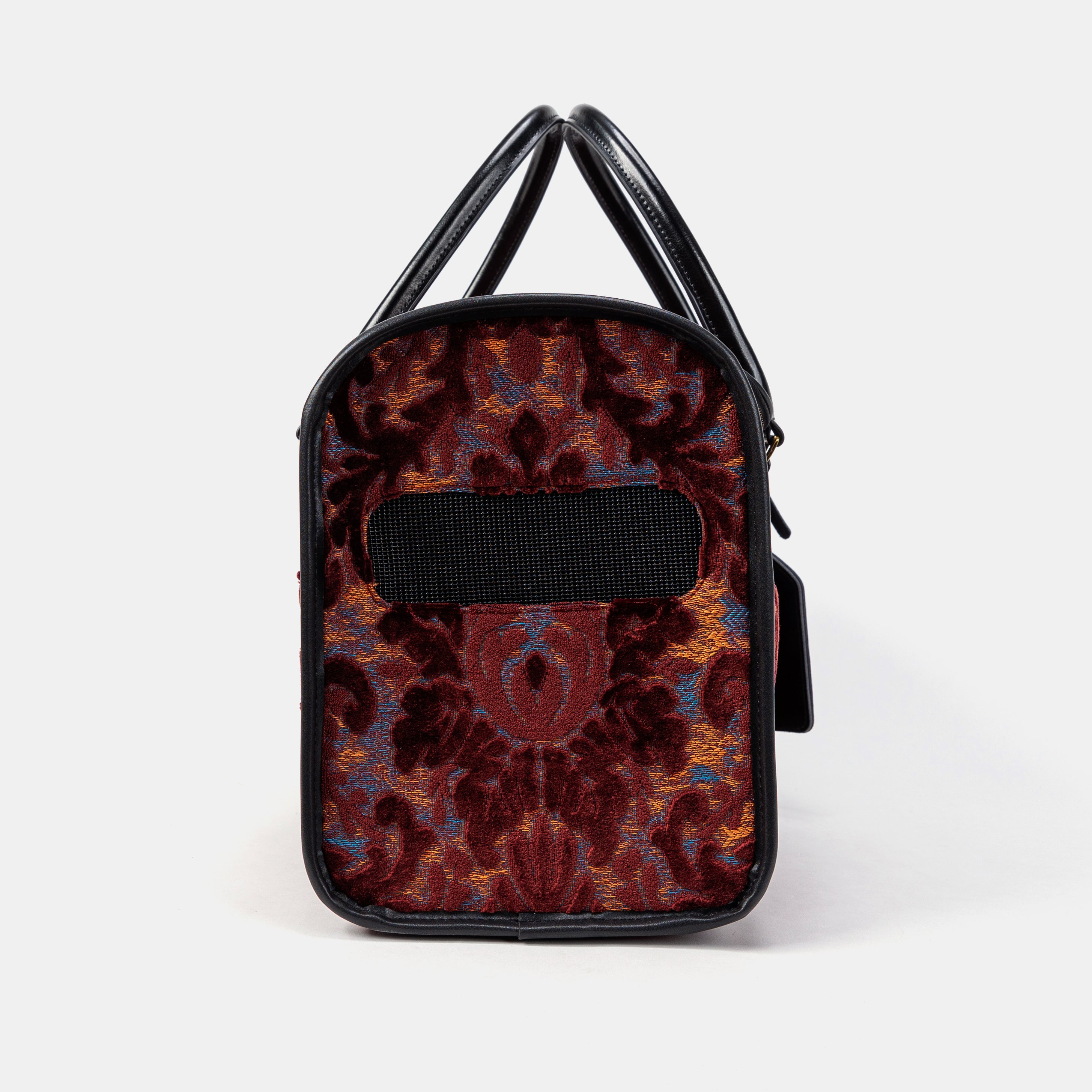 Travel Dog Carrier Bag Burnout Velvet Wine  Mesh