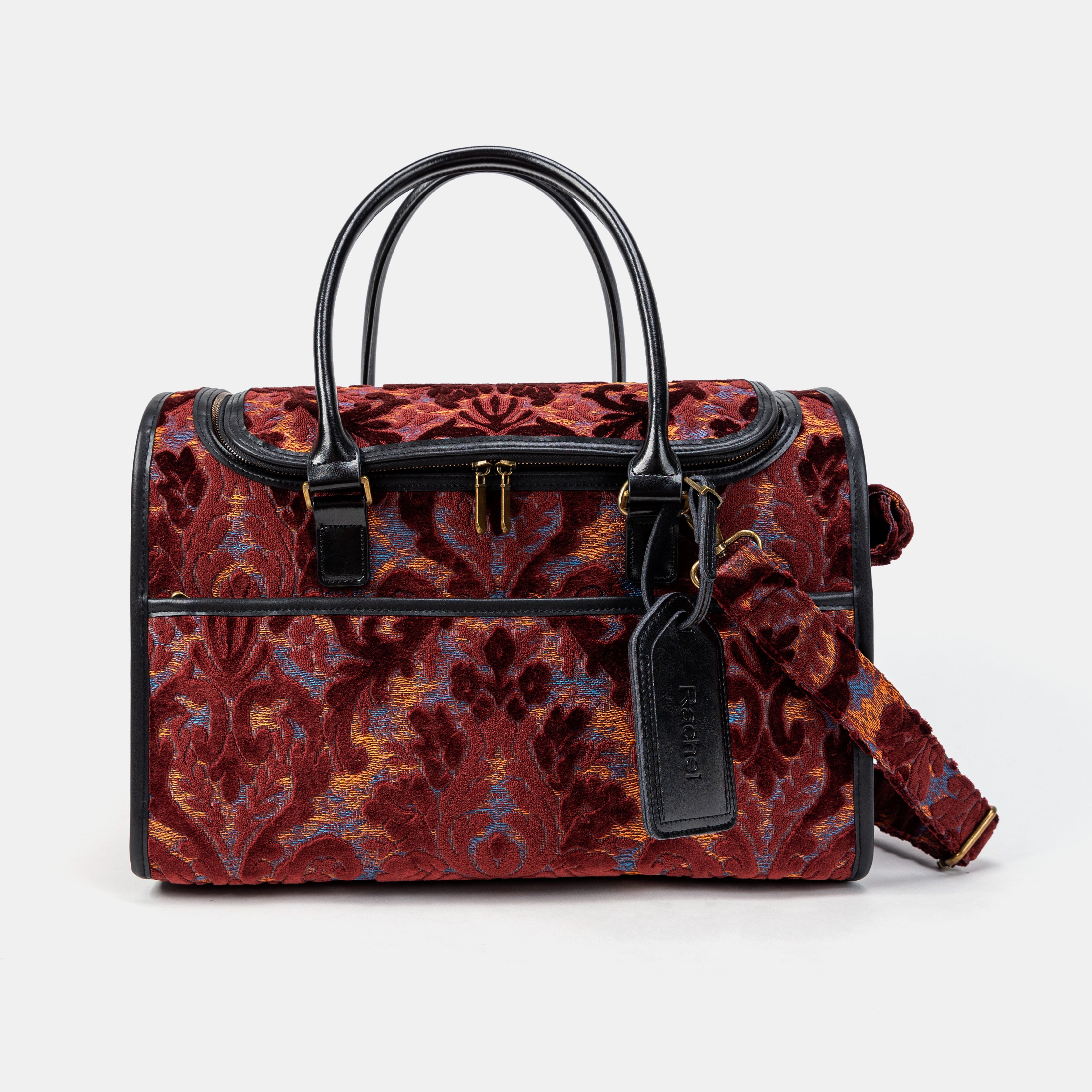 Travel Dog Carrier Bag Burnout Velvet Wine  Front