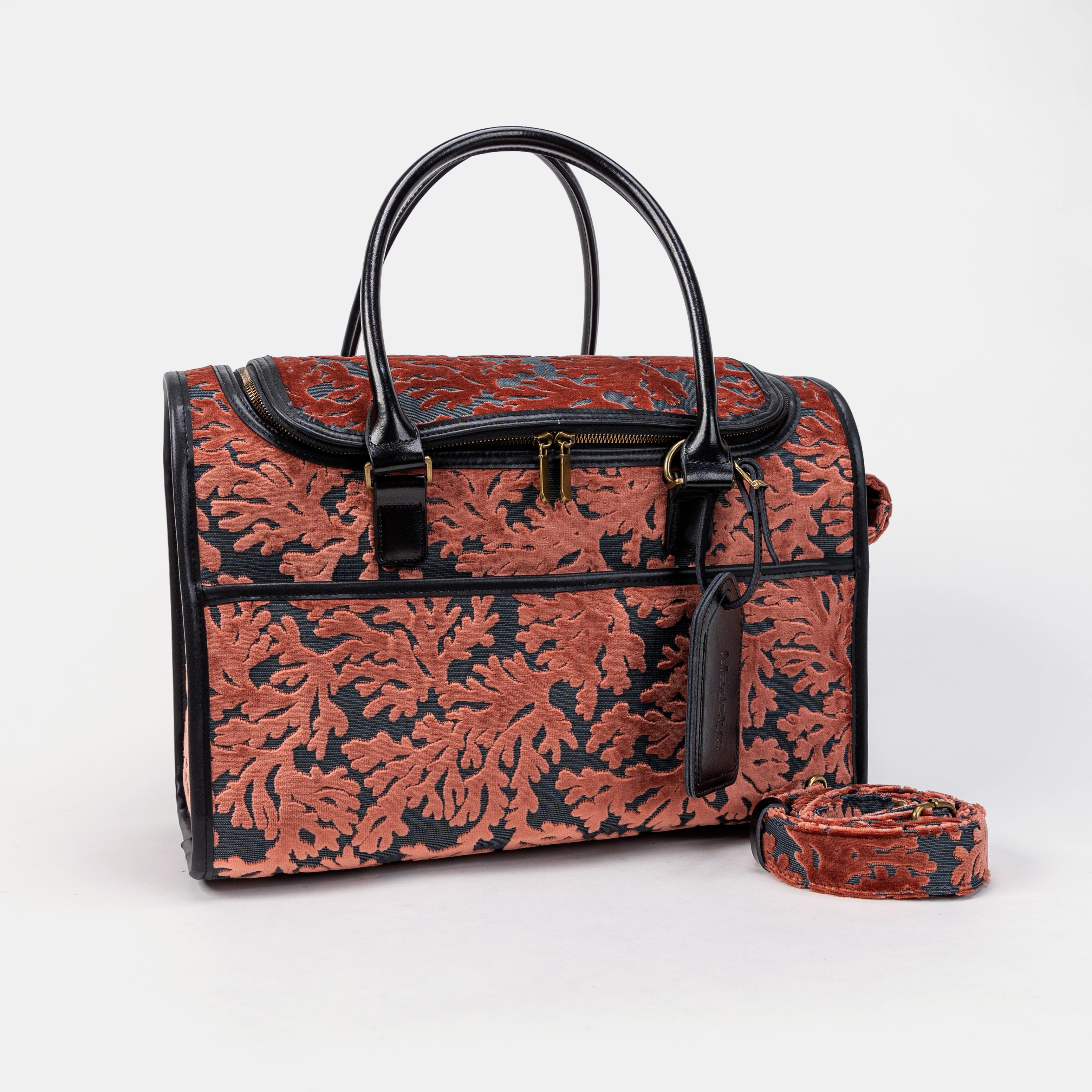 Travel Dog Carrier Bag Burnout Velvet St Tropez Scuba Coral Shoulder Strap