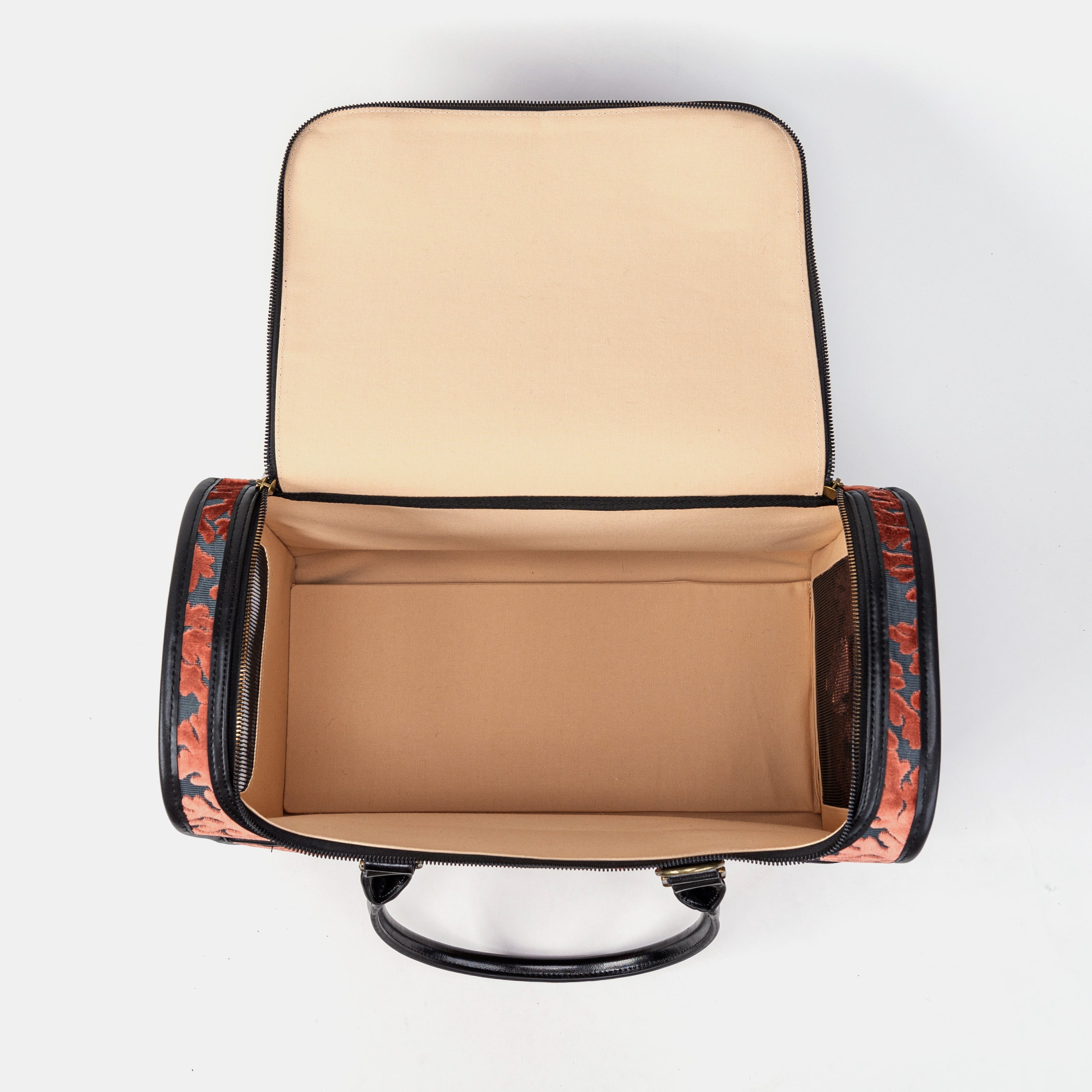Travel Dog Carrier Bag Burnout Velvet St Tropez Scuba Coral Inside