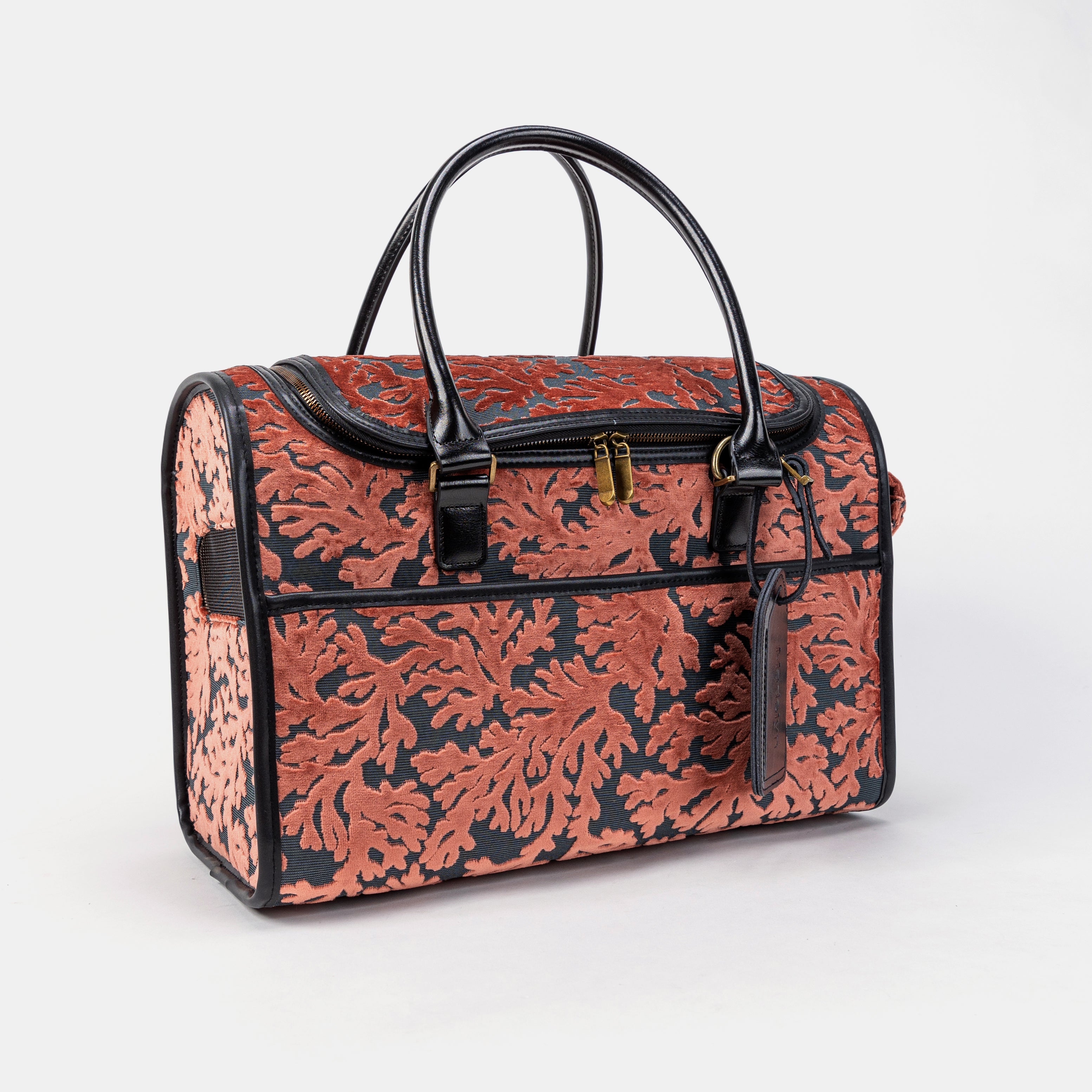 Travel Dog Carrier Bag Burnout Velvet St Tropez Scuba Coral Overview