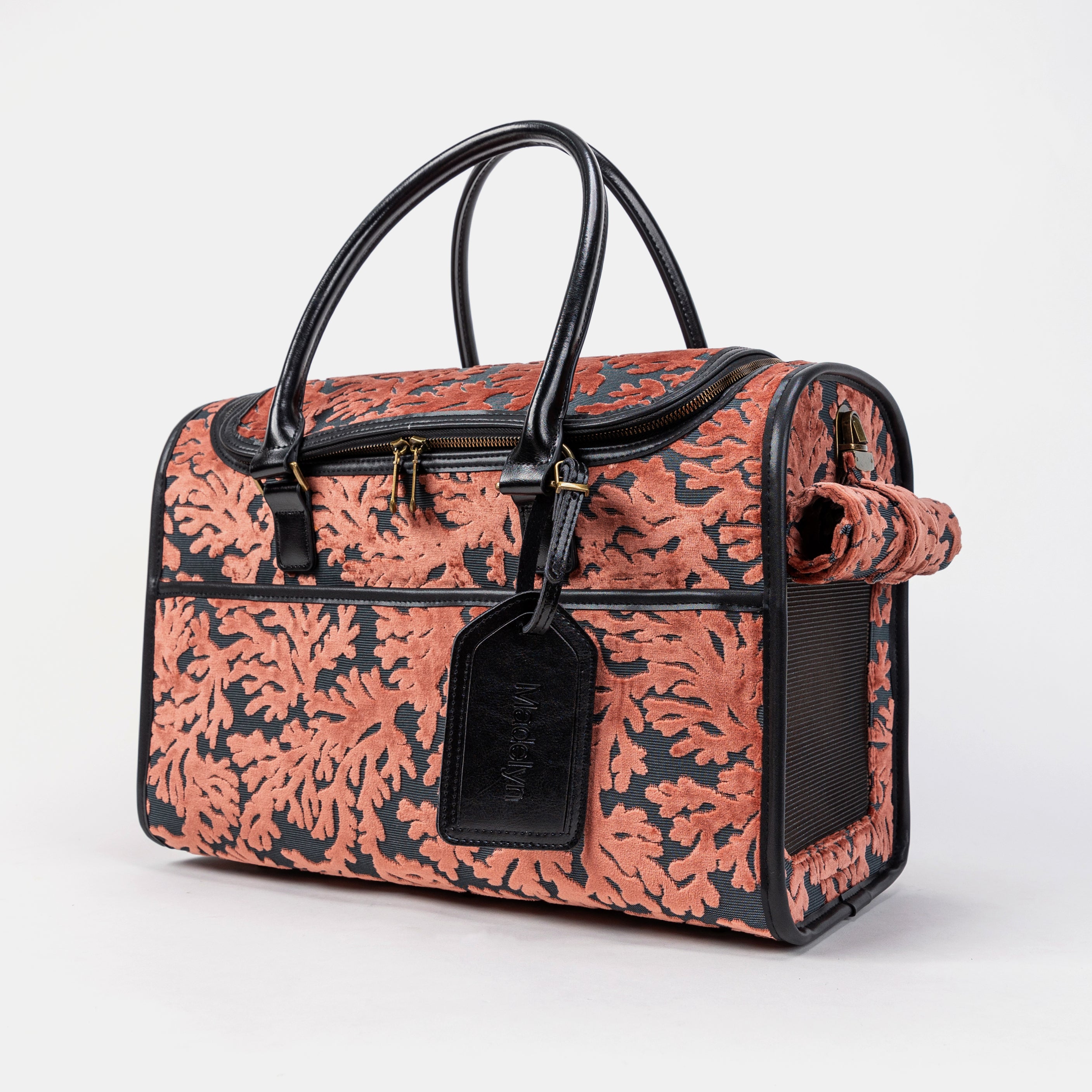 Travel Dog Carrier Bag Burnout Velvet St Tropez Scuba Coral Main