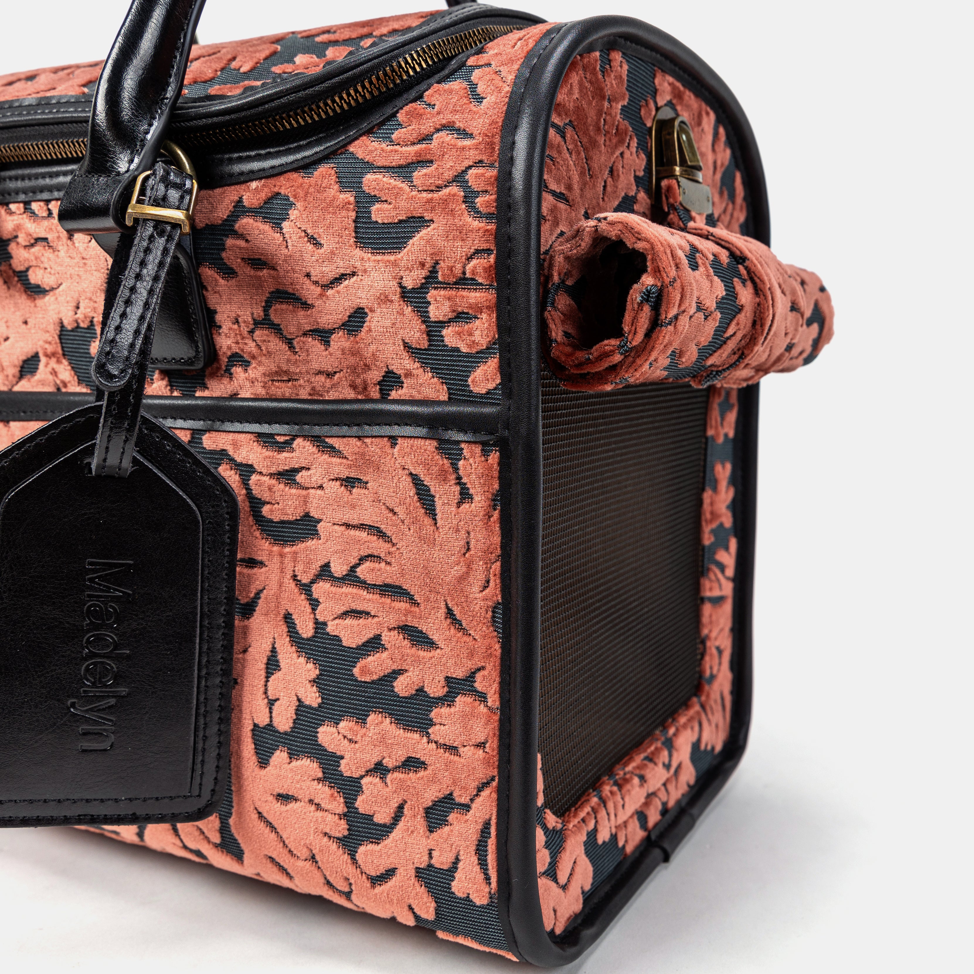 Travel Dog Carrier Bag Burnout Velvet St Tropez Scuba Coral Tag