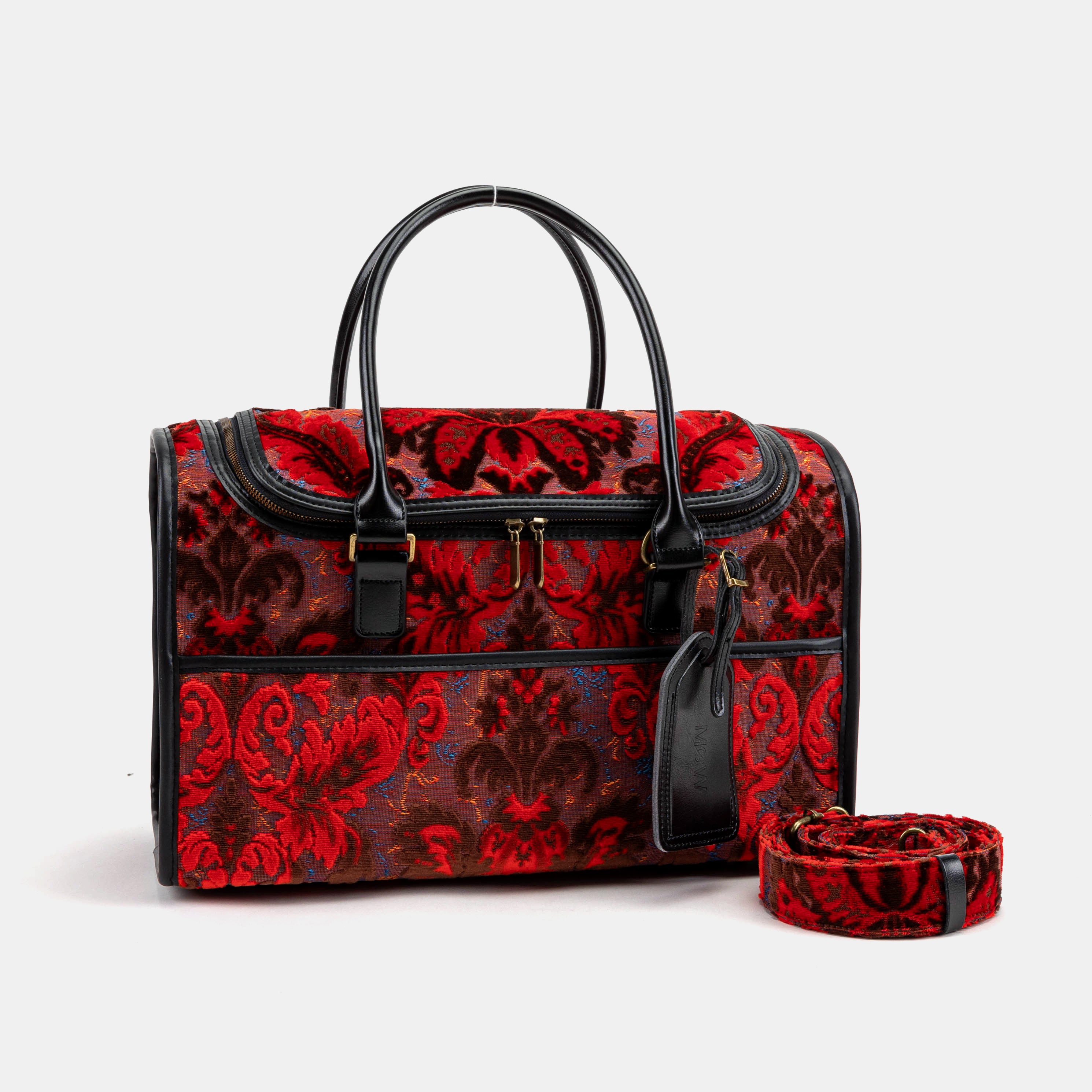 Travel Dog Carrier Burnout Velvet Revival Scarlet Airline Approved of America front