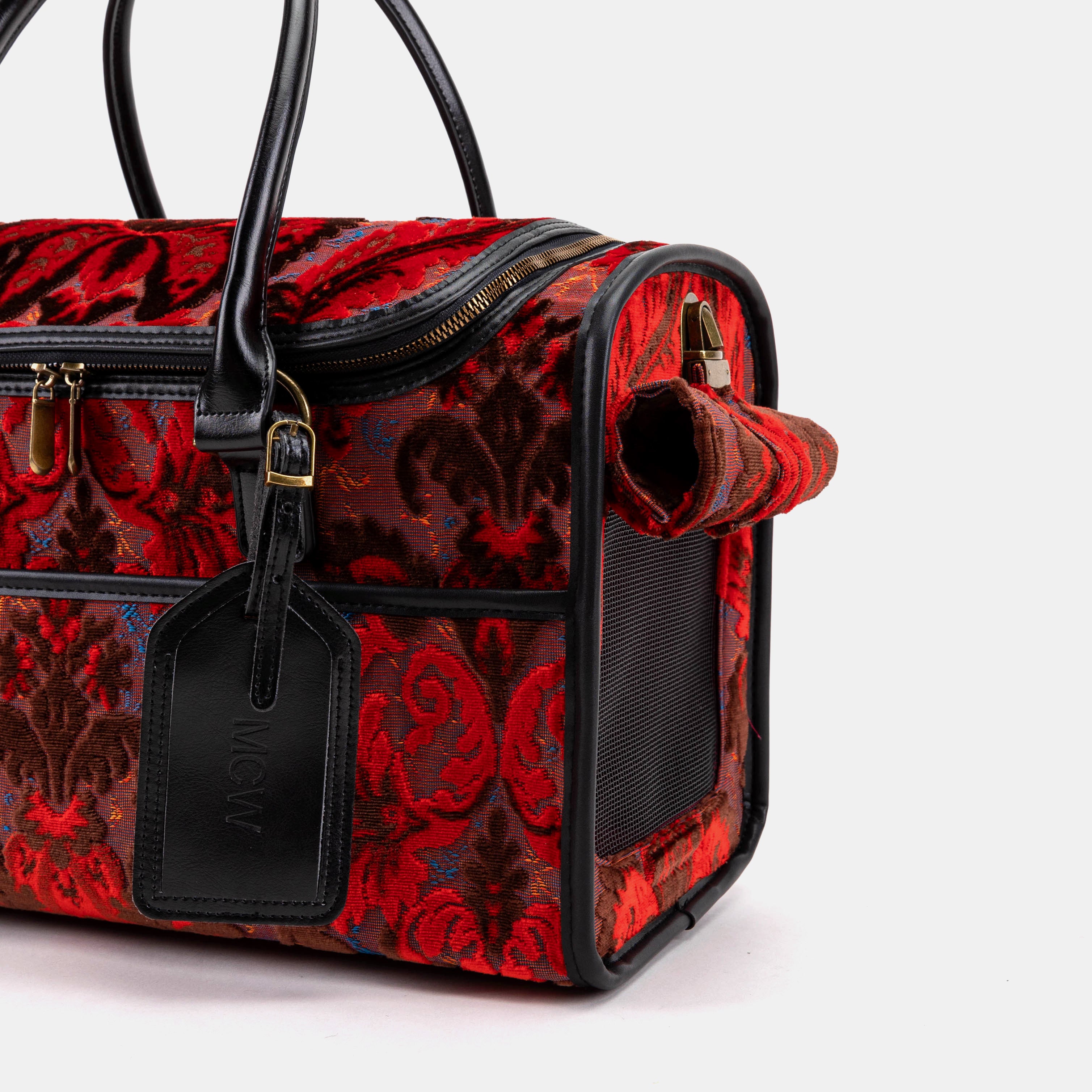 Travel Dog Carrier Burnout Velvet Revival Scarlet Airline Approved of America side roll up flap