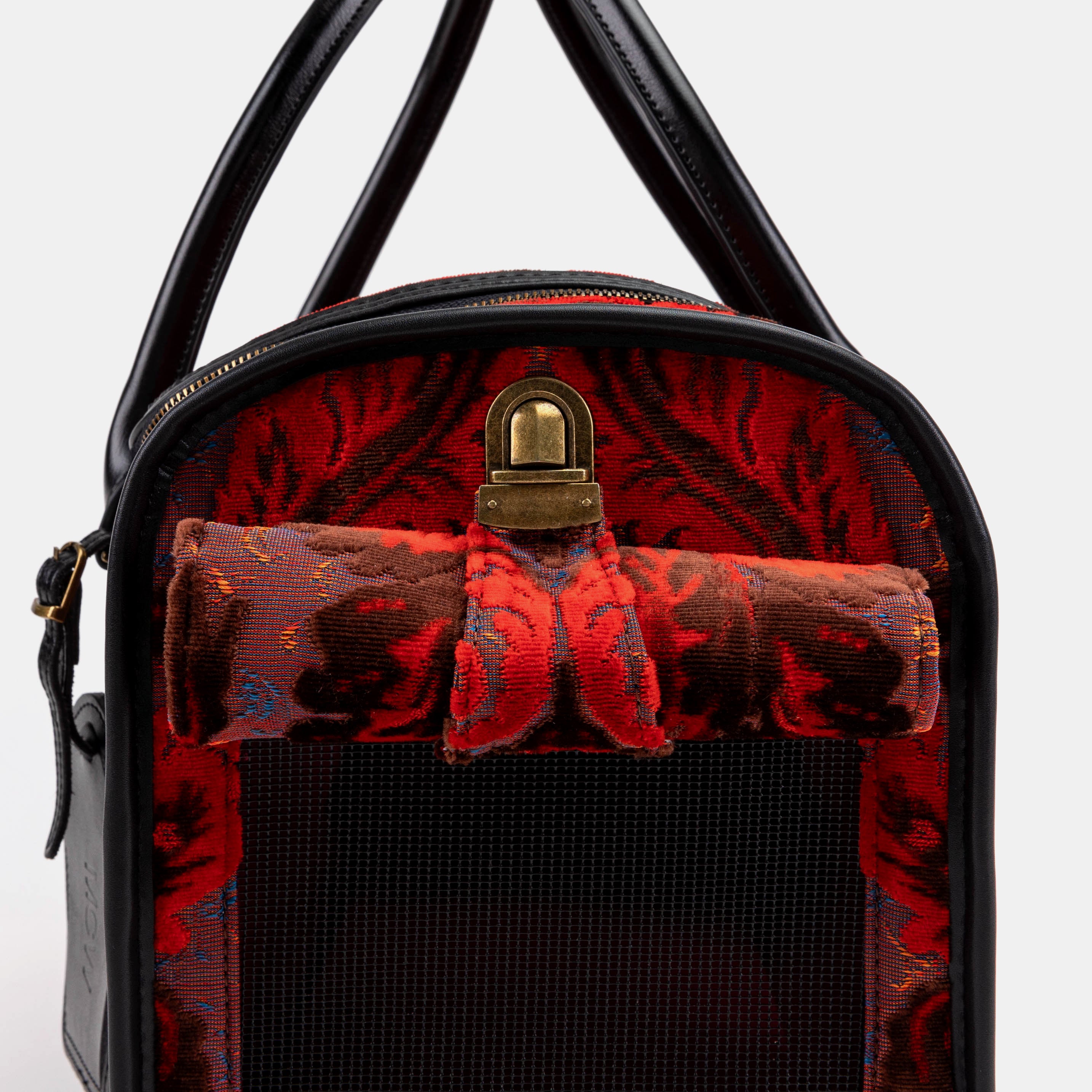 Travel Dog Carrier Burnout Velvet Revival Scarlet Airline Approved of America tuck lock