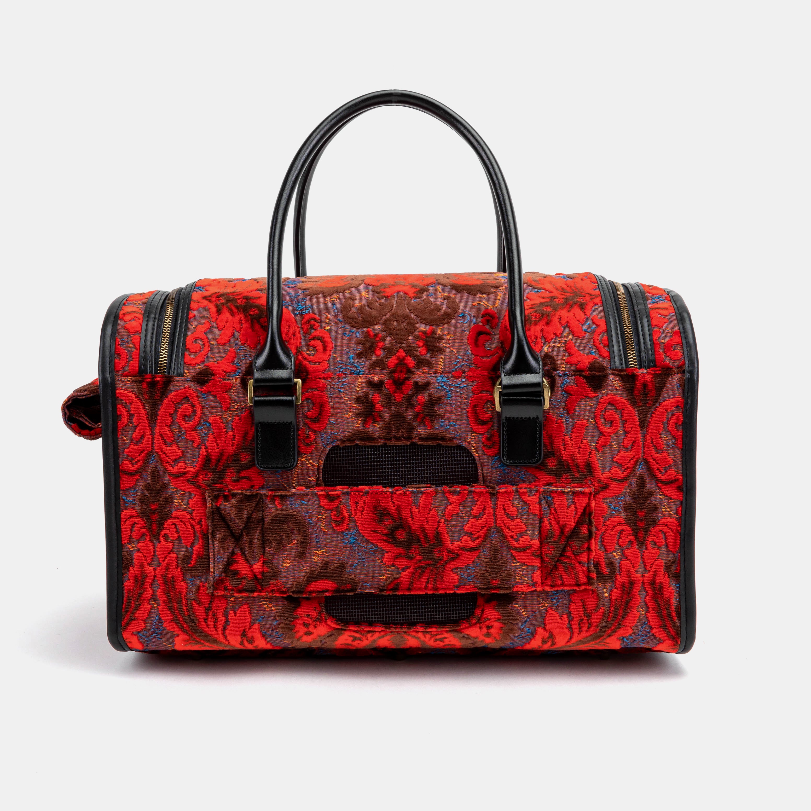 Travel Dog Carrier Burnout Velvet Revival Scarlet Airline Approved of America back