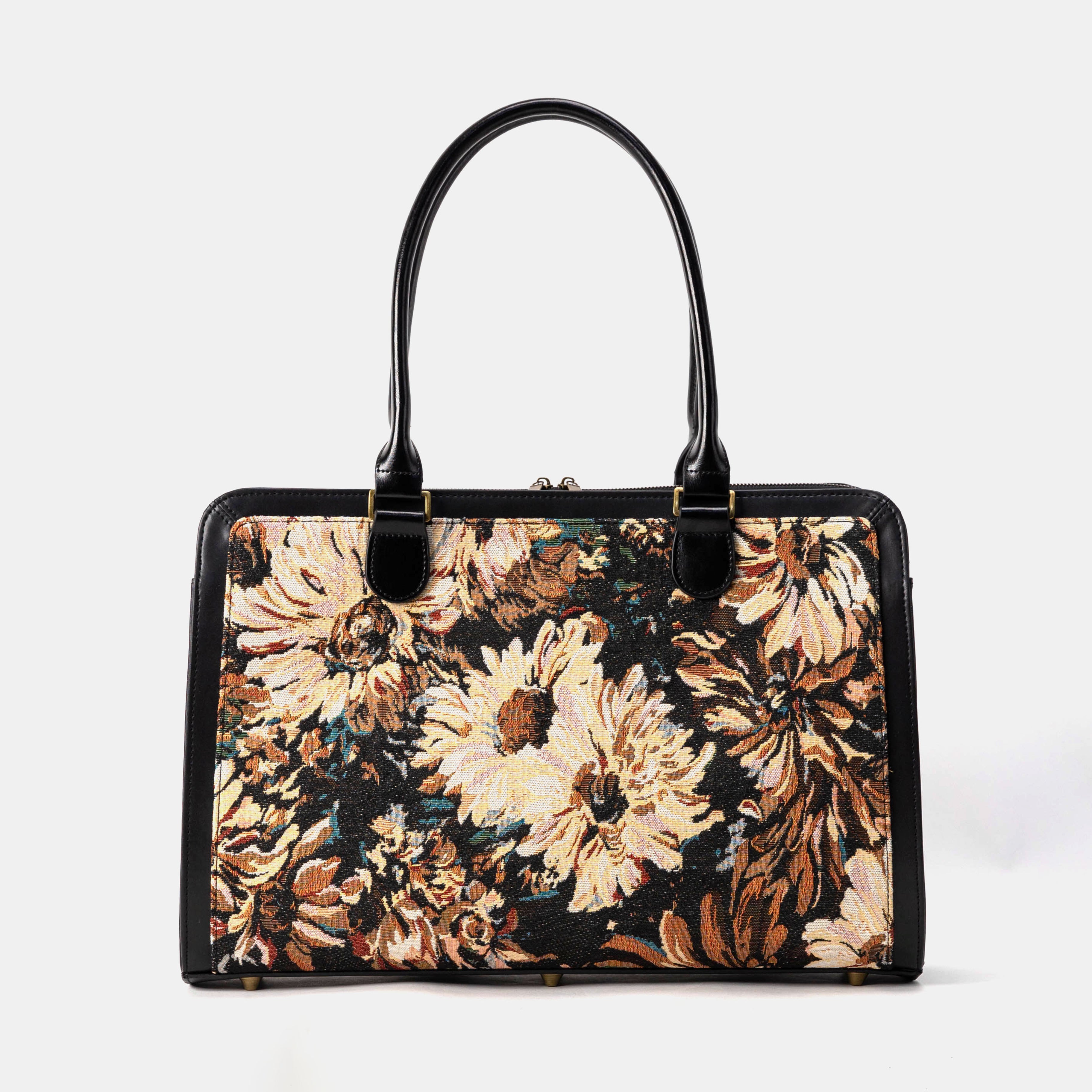 Business Tote Carpet Bag Blooming Daisy Black front