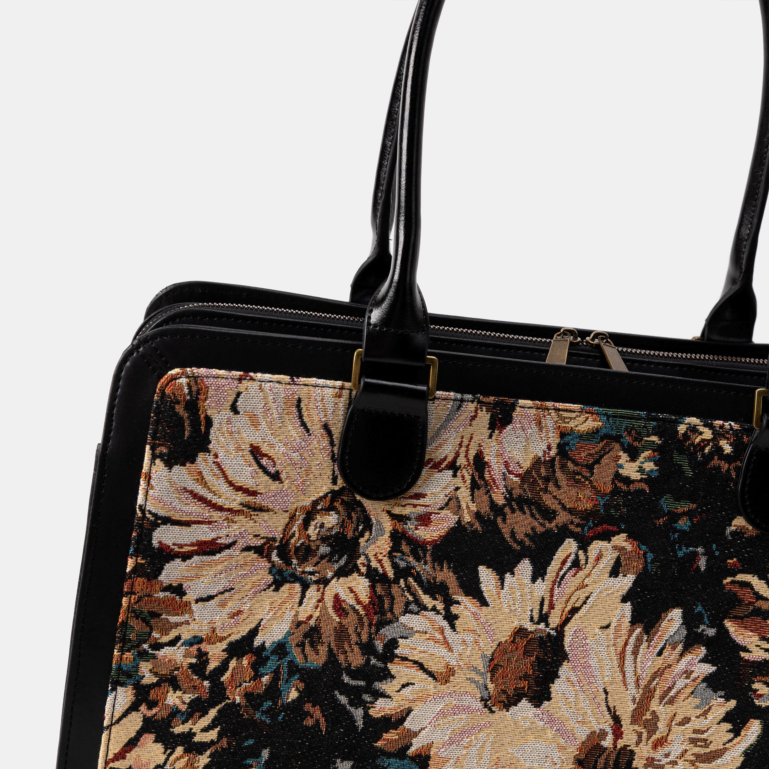 Business Tote Carpet Bag Blooming Daisy Black detail