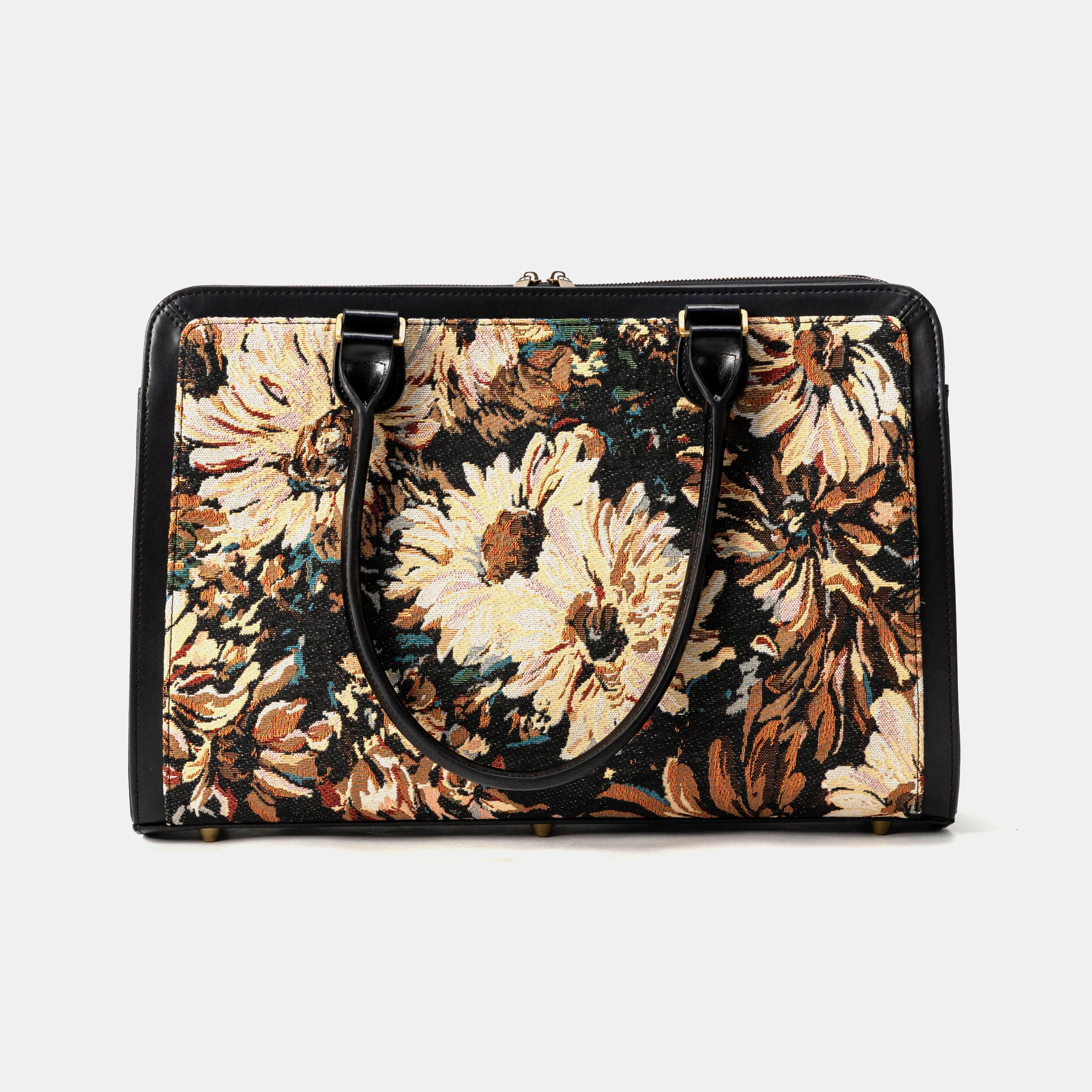 Business Tote Carpet Bag Blooming Daisy Black with shoulder strap