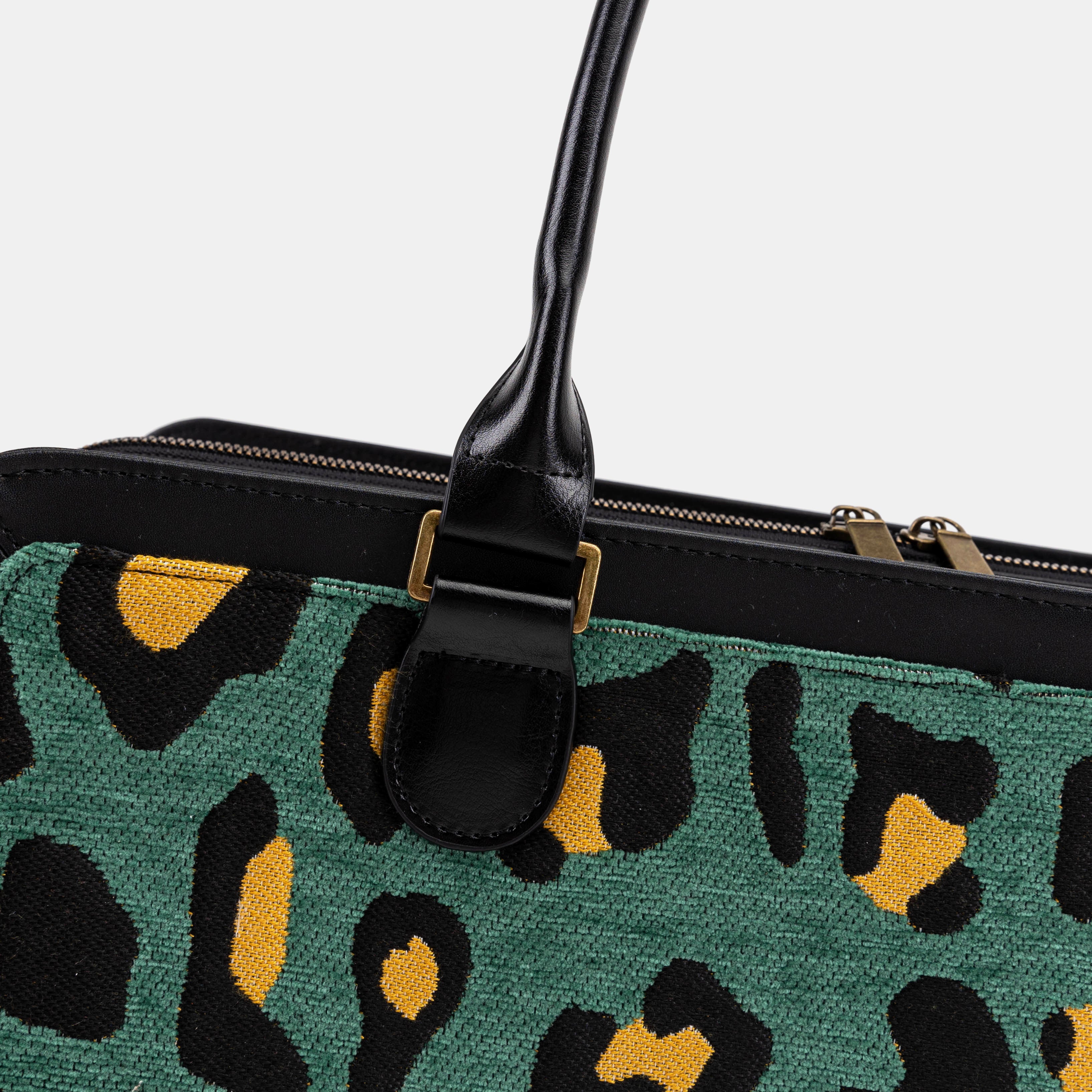 Leopard Green Business Tote of American detail