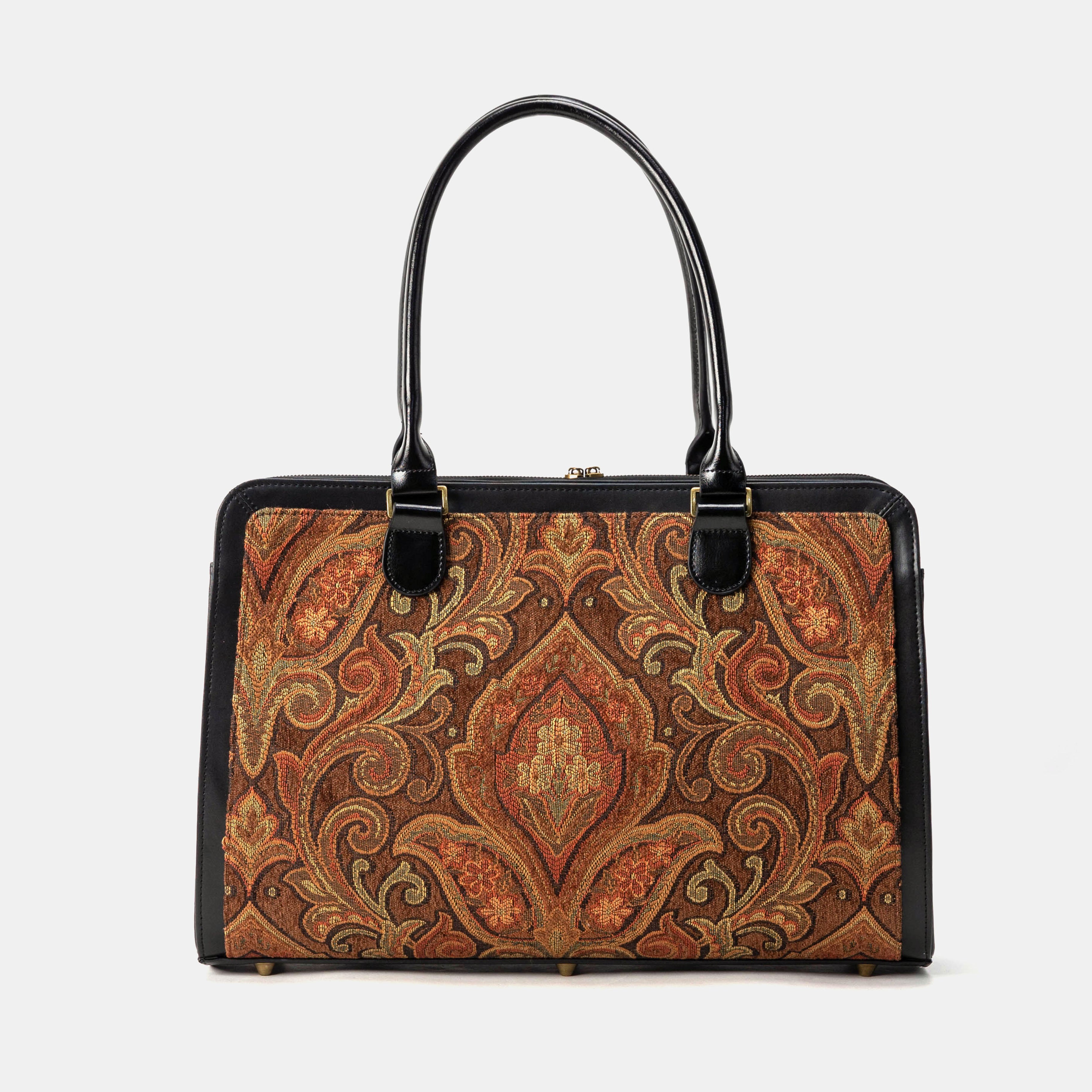 Business Tote Carpet Bag Damask D. Brown front