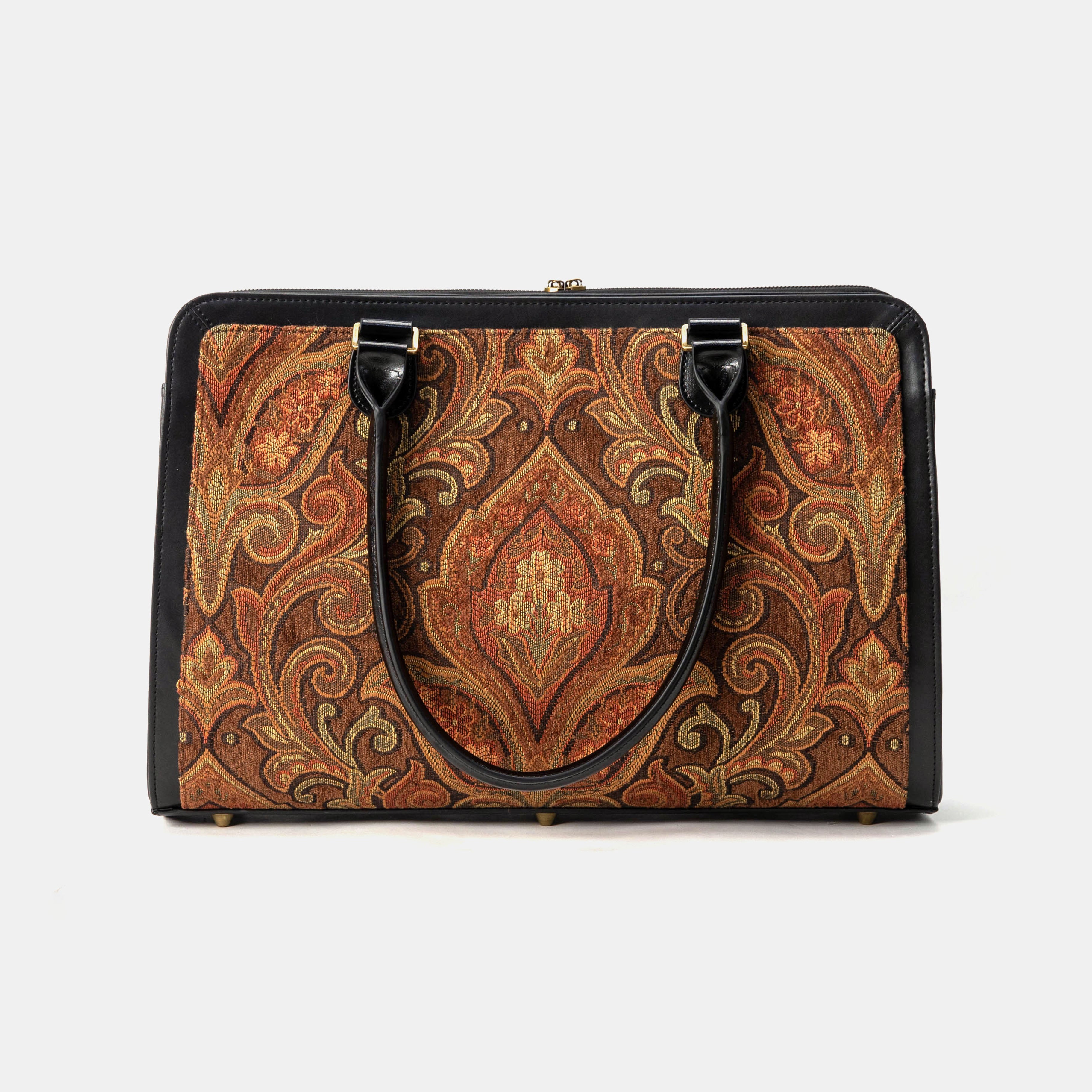 Business Tote Carpet Bag Damask D. Brown with shoulder strap