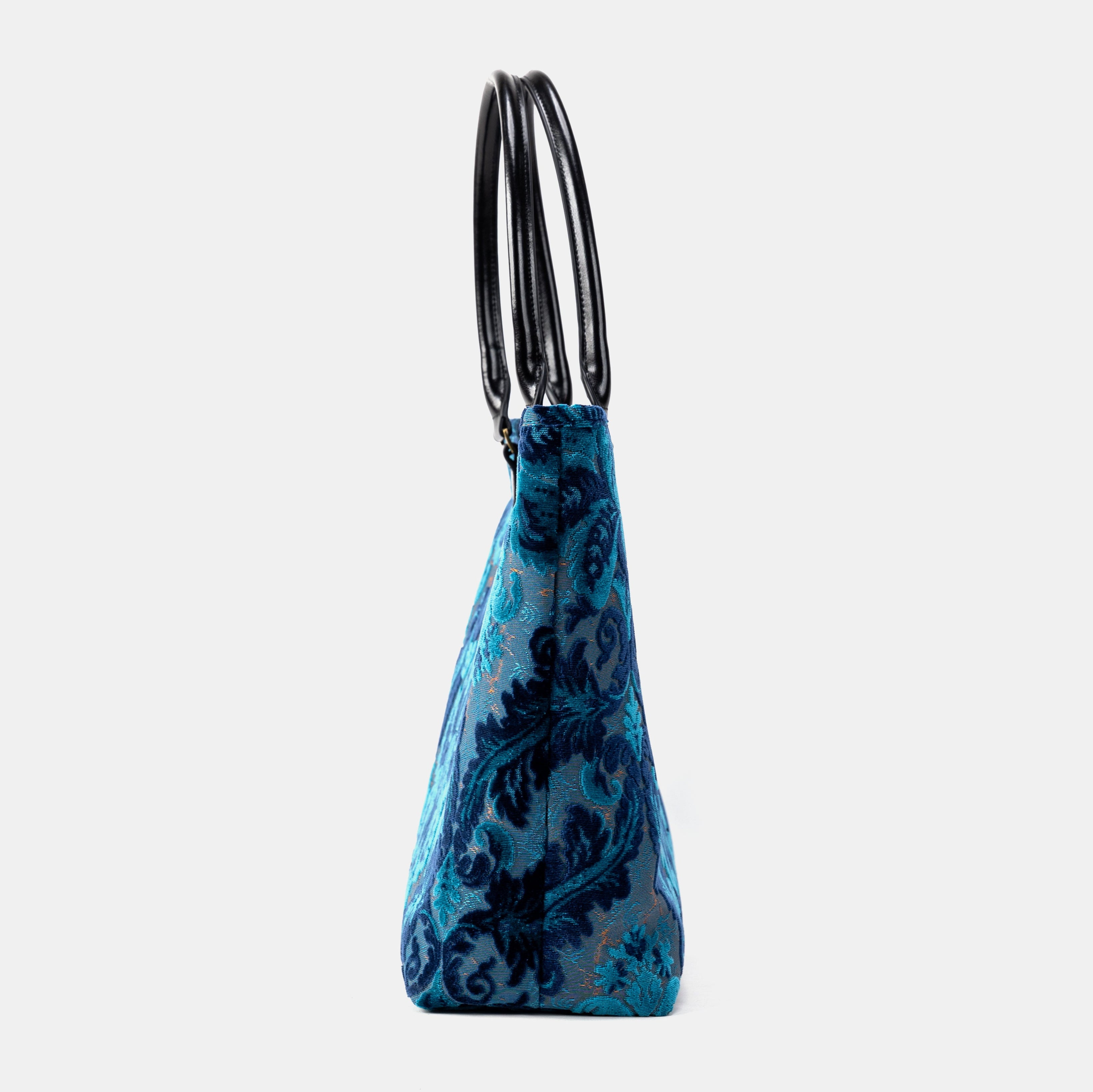 Burnout Velvet Revival Aqua Carpet Tote Shopper left