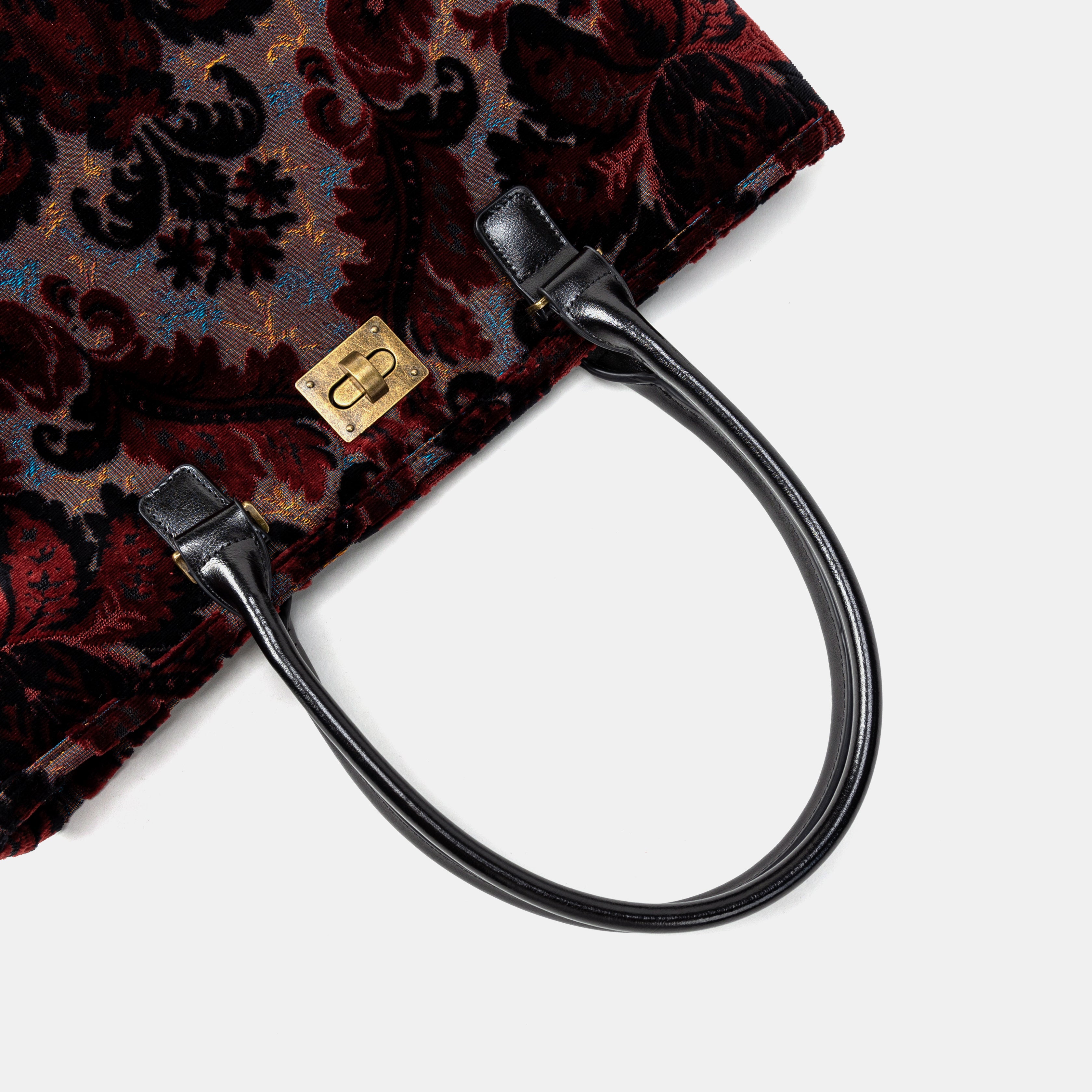Burnout Velvet Revival Sephia Carpet Tote Shopper handle belt