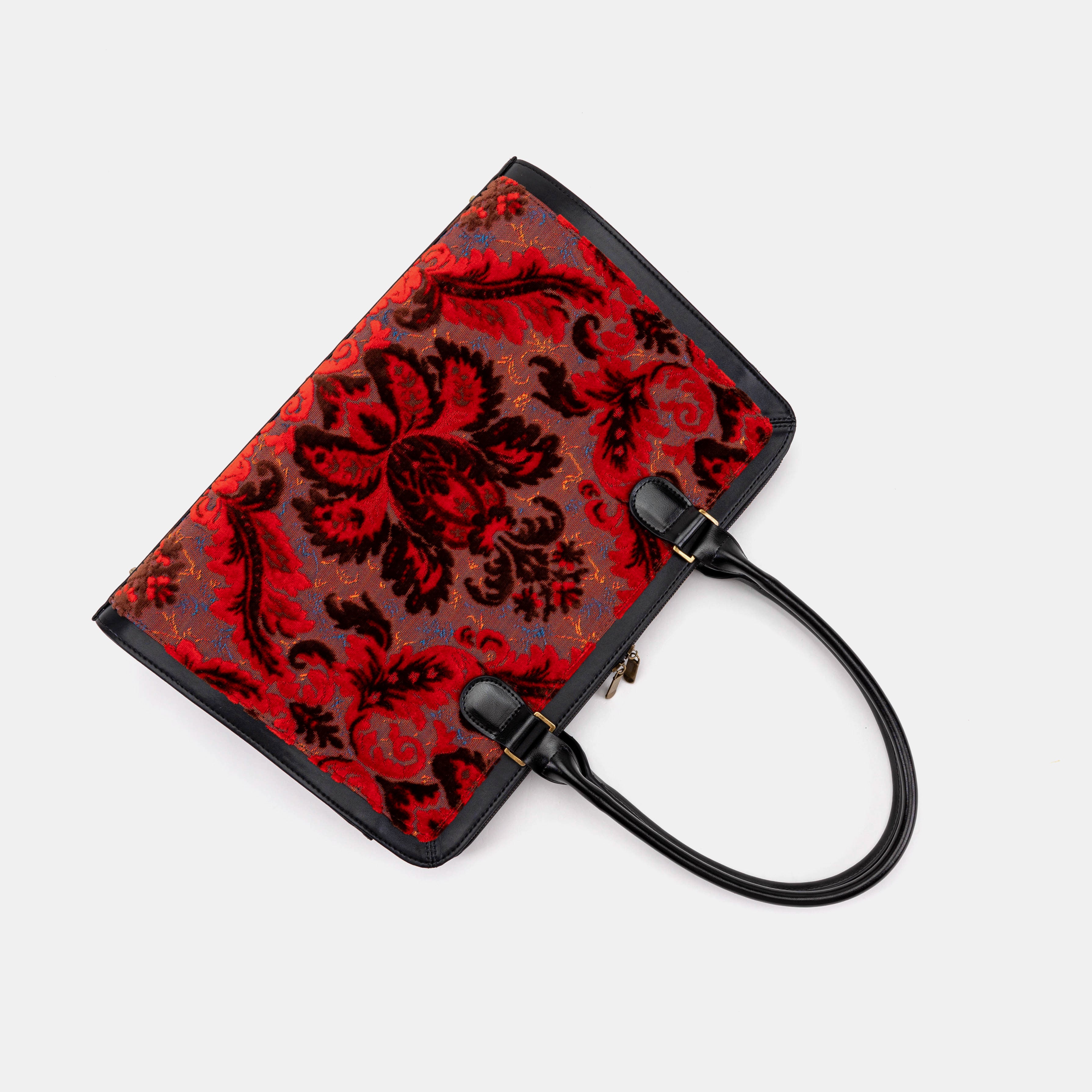 Burnout Velvet Revival Scarlet Business Tote flat lying
