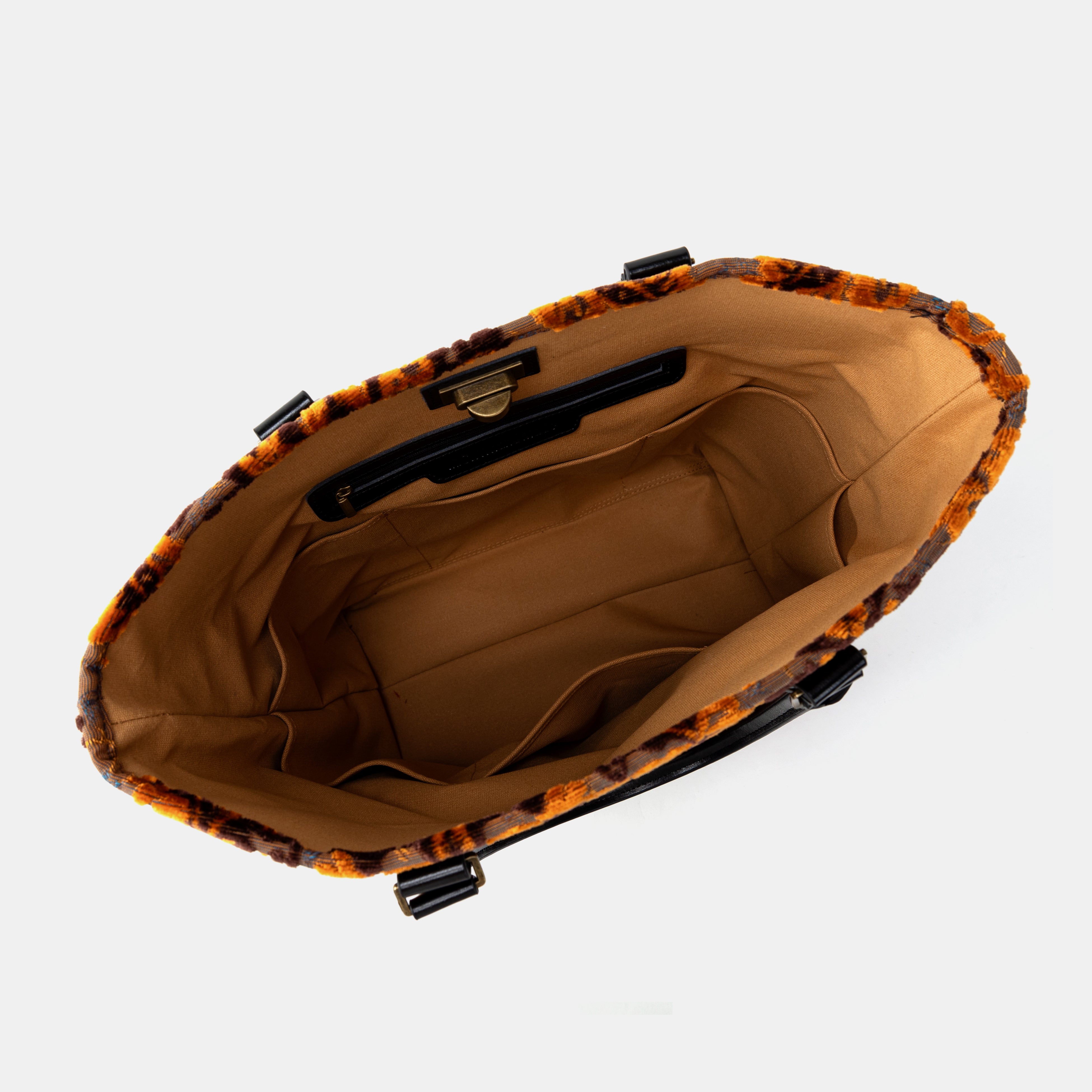 Burnout Velvet Revival Sienna Carpet Tote Shopper inside