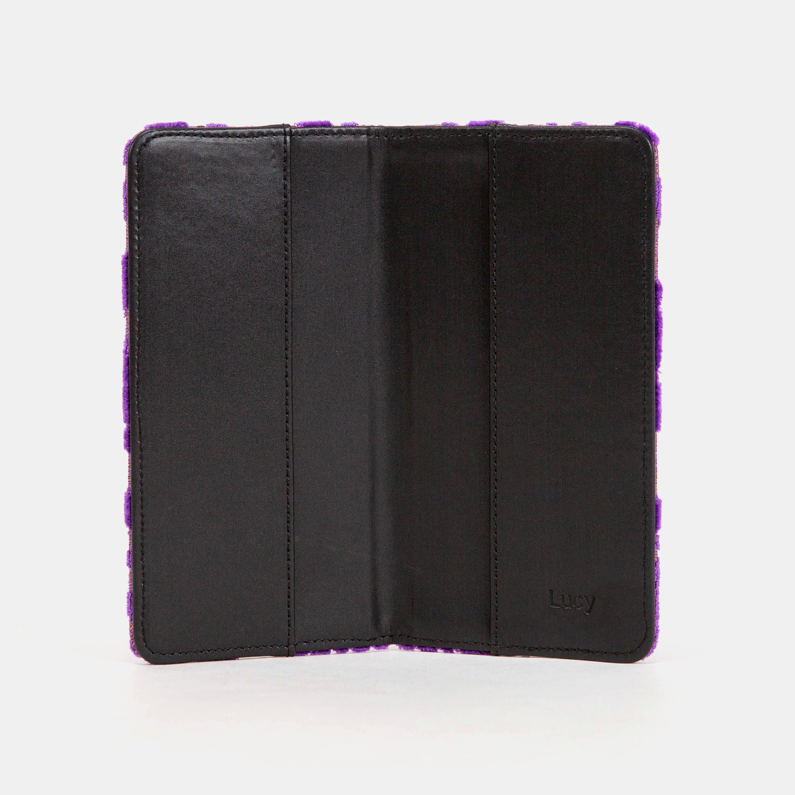 Burnout Velvet Purple Checkbook Cover Carpetbag of America inside