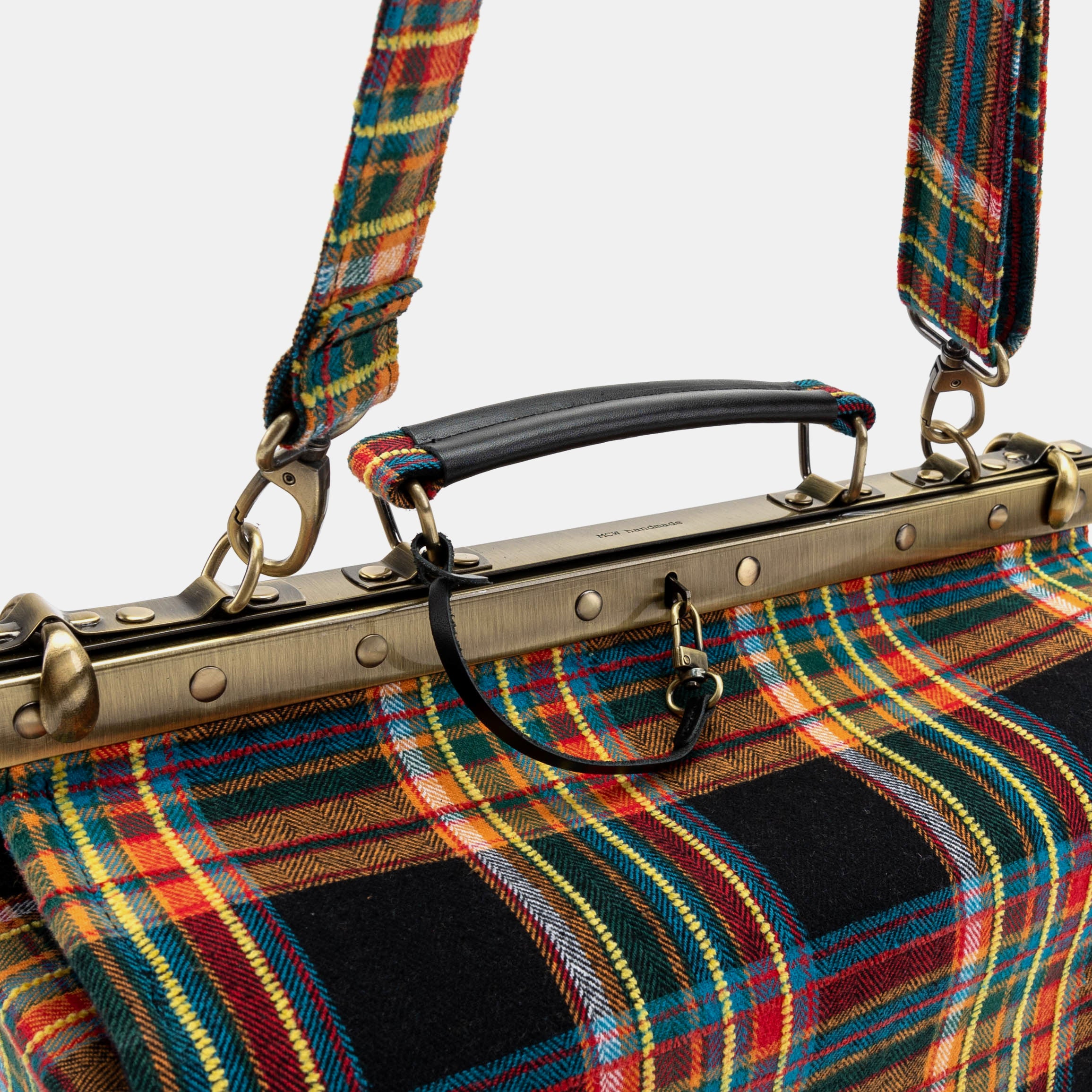 Tartan Stewart Black Genevieve Carpet Gladstone Bag handle