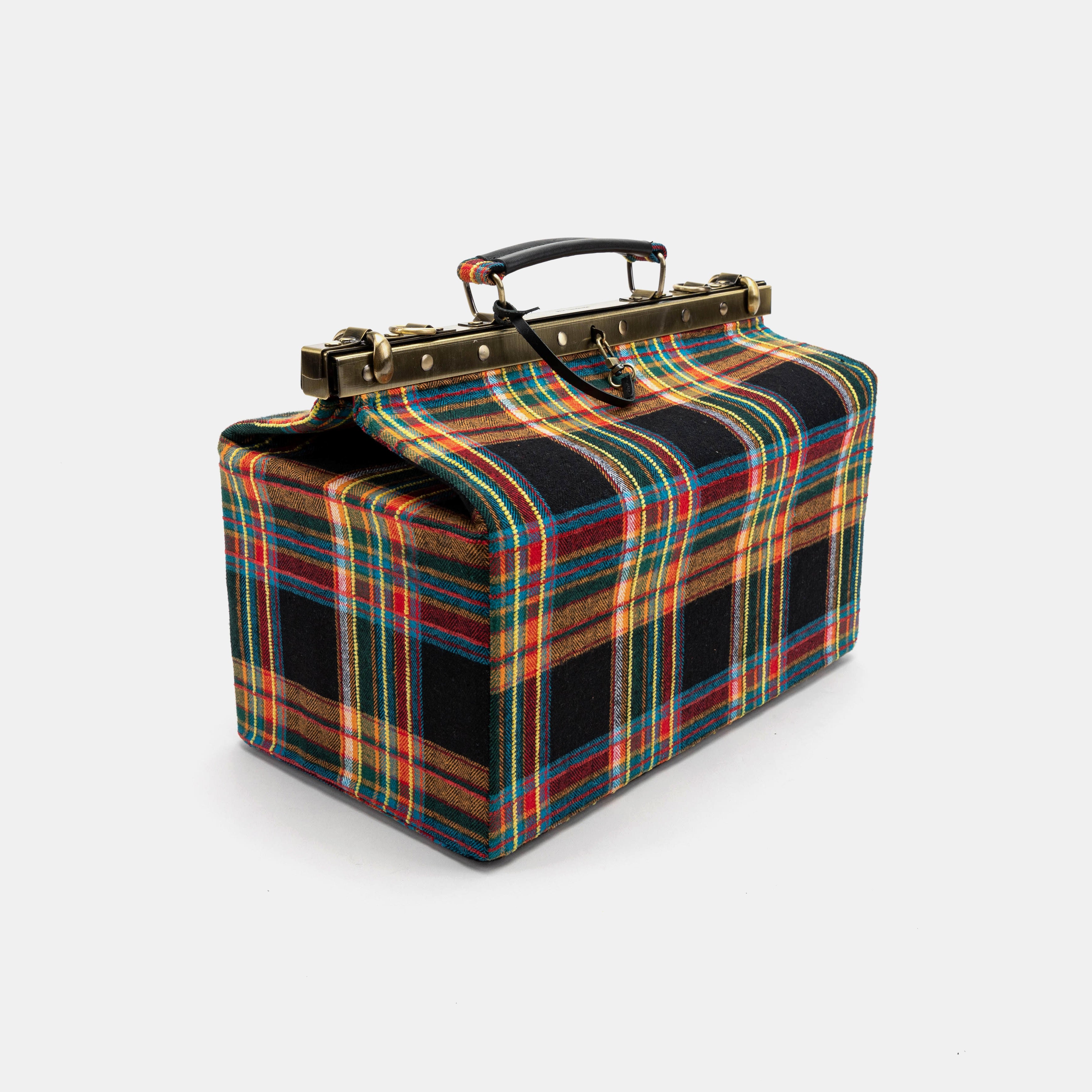 Tartan Stewart Black Genevieve Carpet Gladstone Bag front side