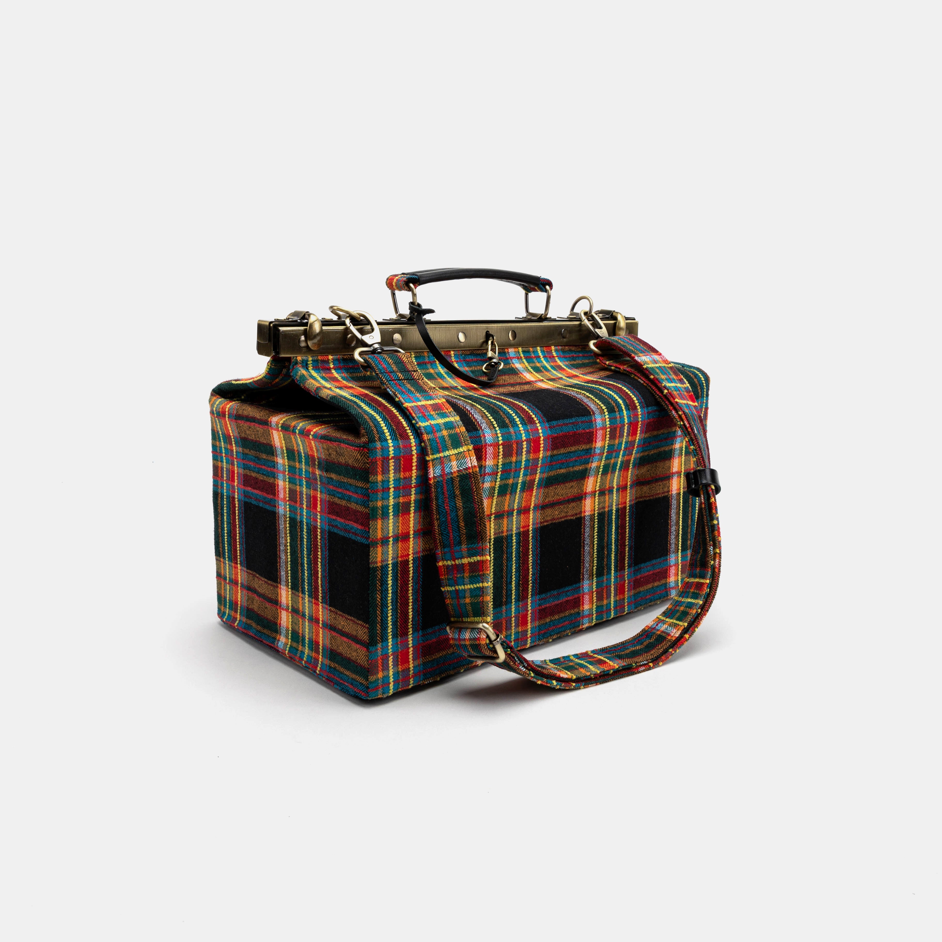 Tartan Stewart Black Genevieve Carpet Gladstone Bag with shoulder strap