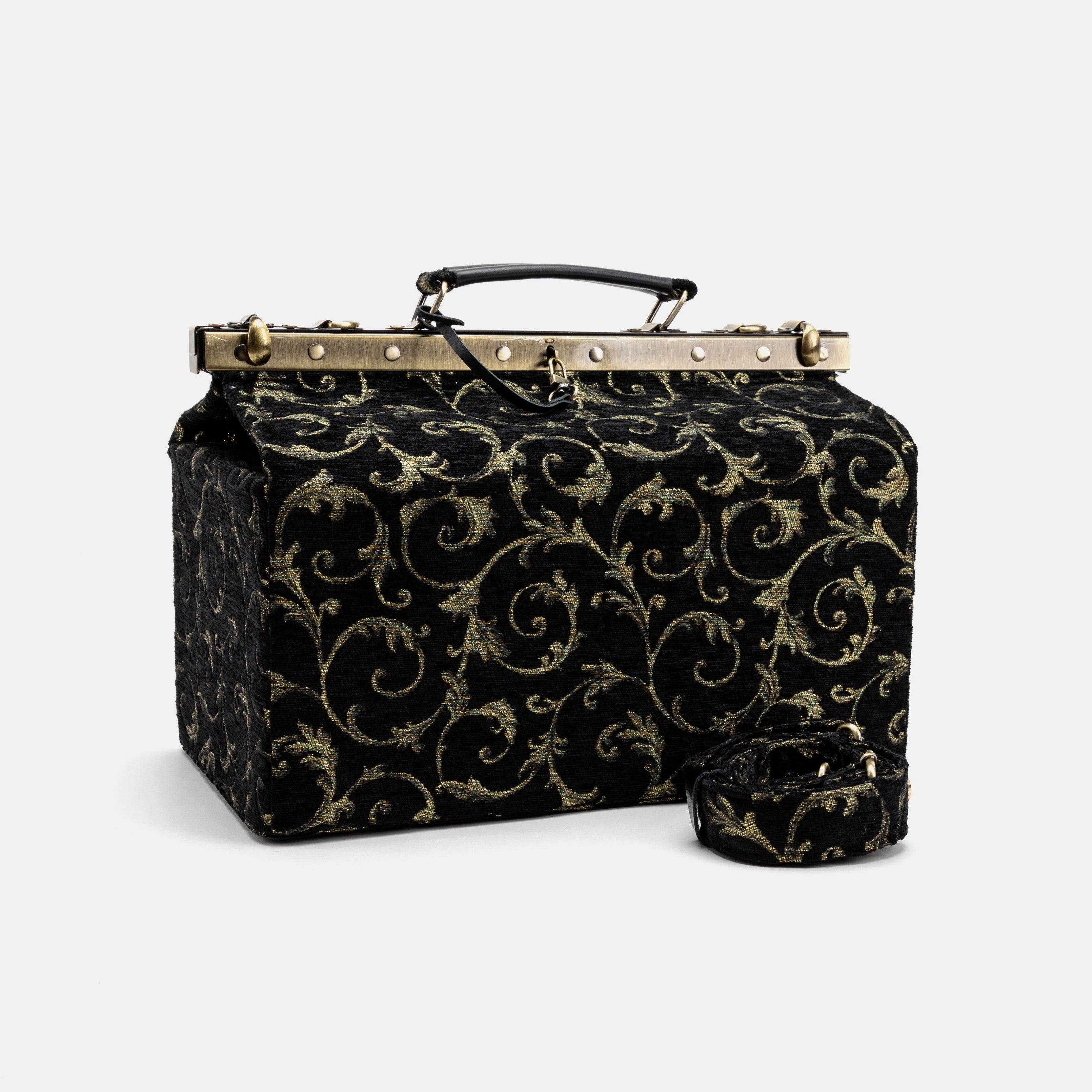 Vintage Scroll Black Green Genevieve Carpet Gladstone Bag main