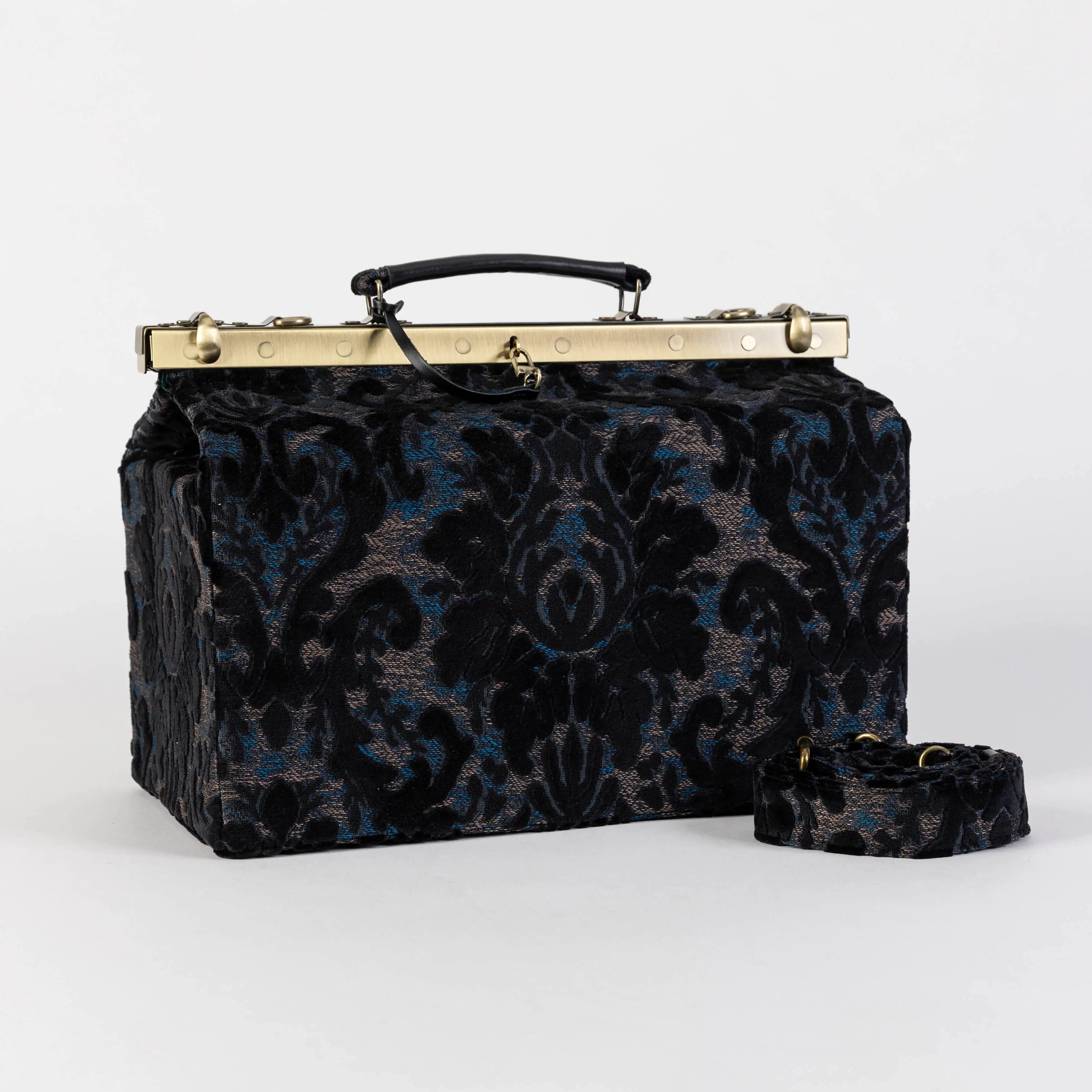 Burnout Velvet Black Genevieve Carpet Gladstone Bag of America main