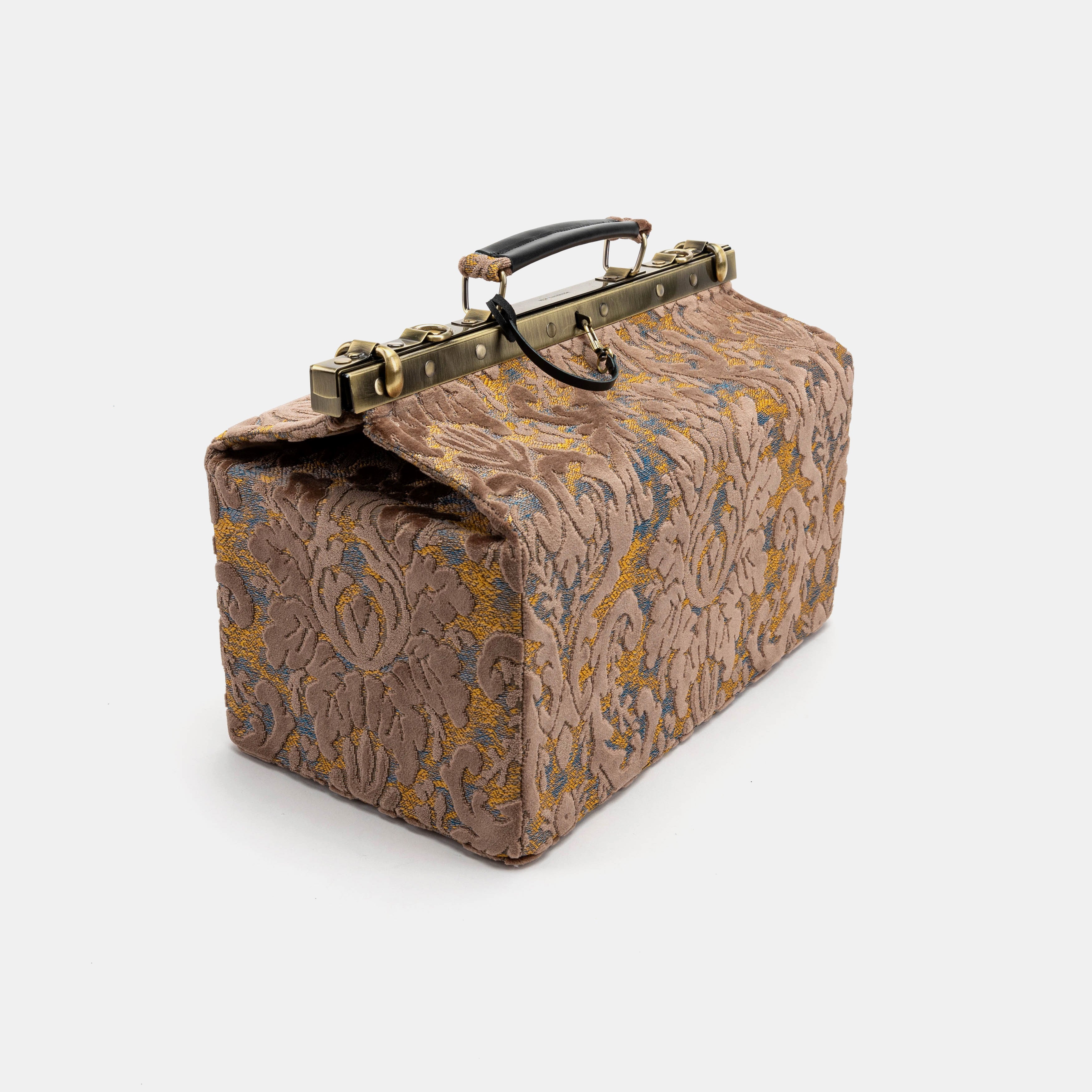 Burnout Velvet Camel Genevieve Carpet Gladstone Bag front side