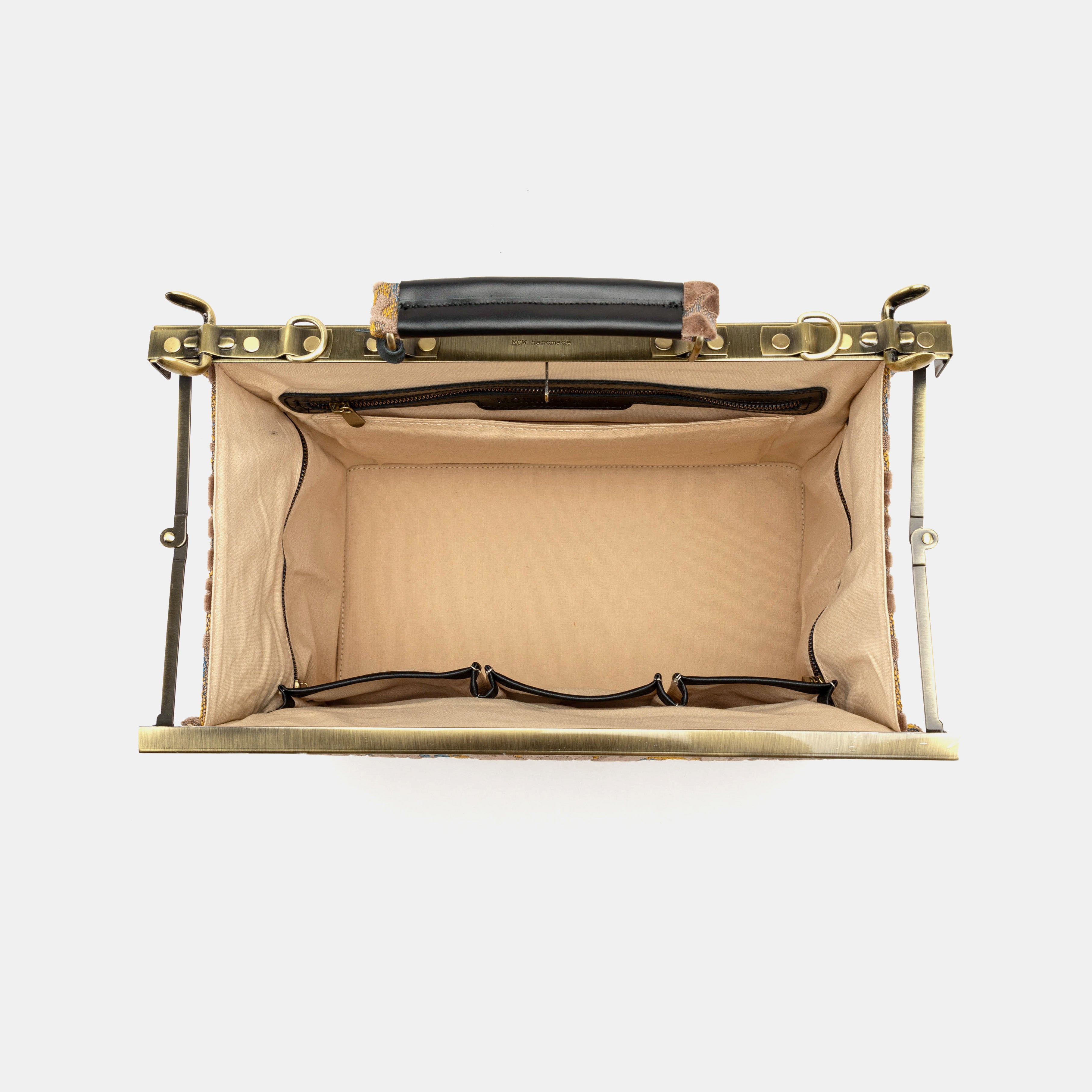 Burnout Velvet Camel Genevieve Carpet Gladstone Bag inside