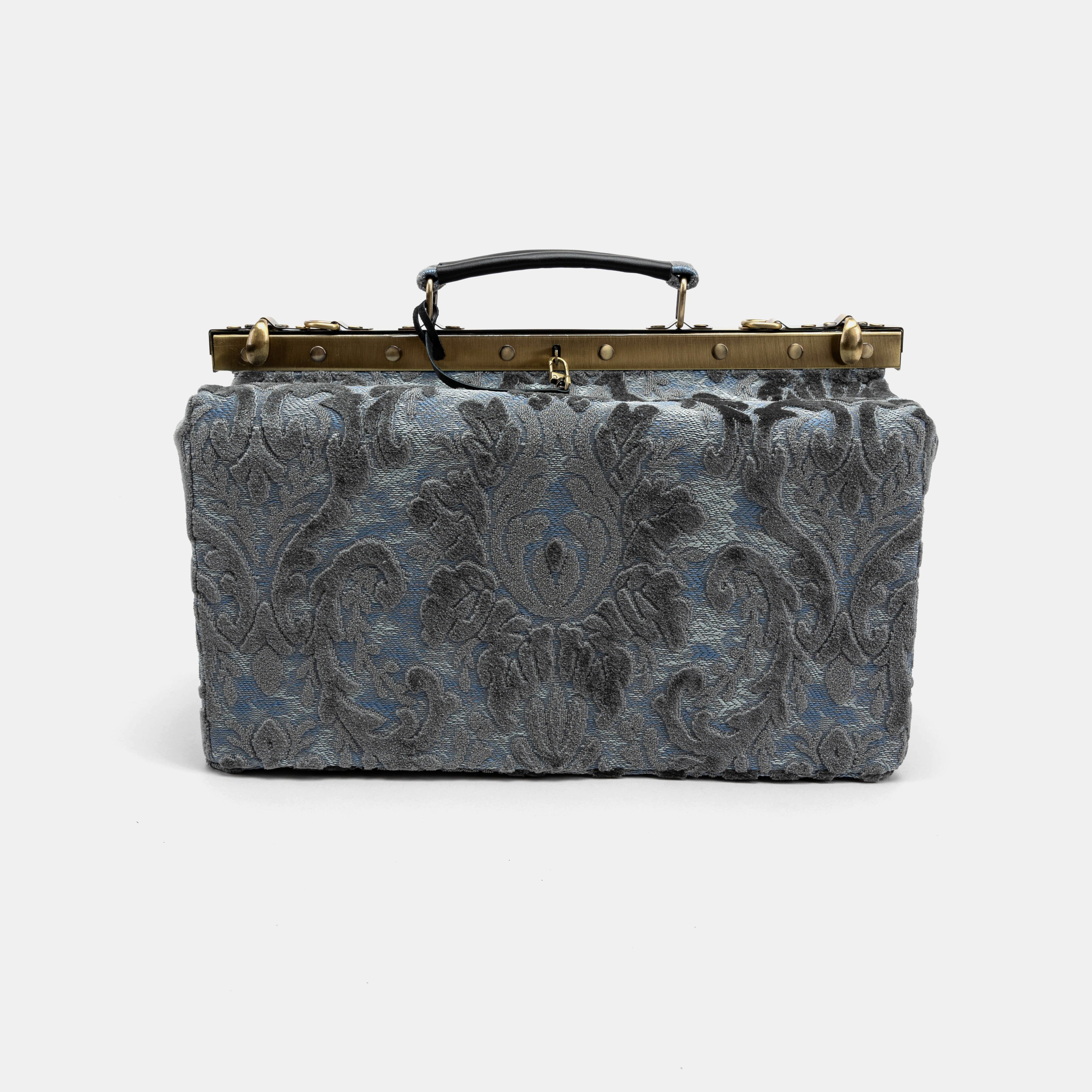 Burnout Velvet Steel Blue Genevieve Carpet Gladstone Bag front