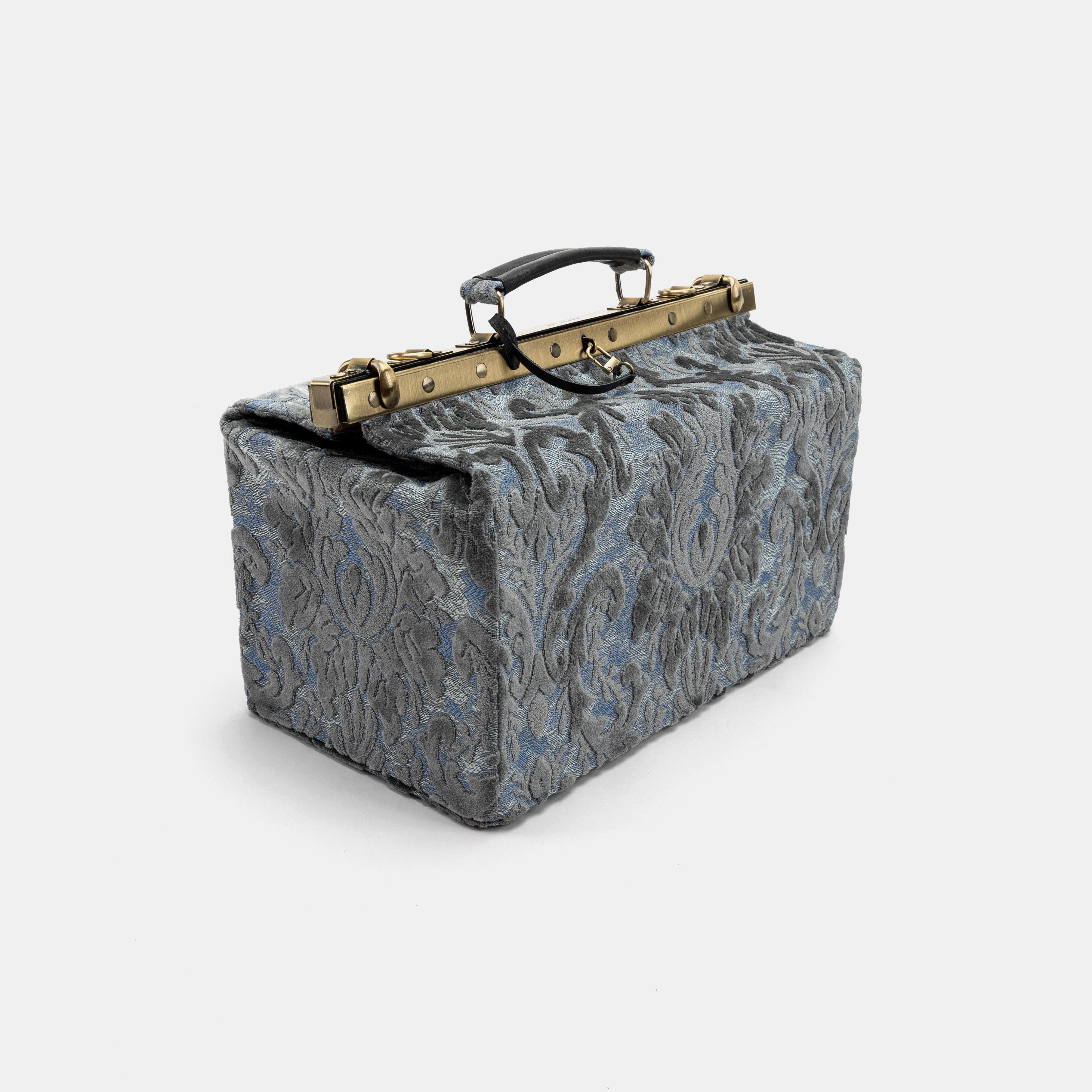 Burnout Velvet Steel Blue Genevieve Carpet Gladstone Bag front side