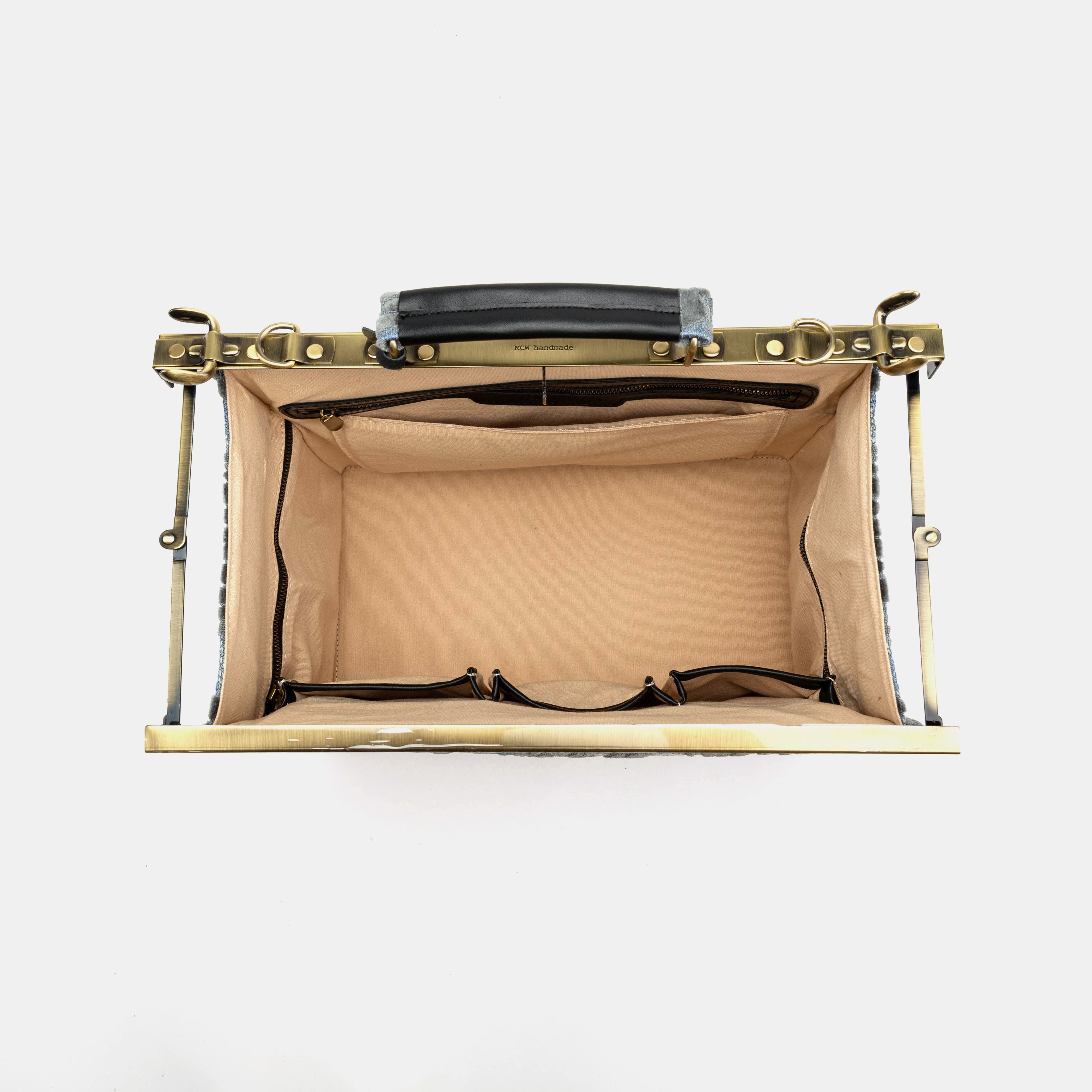 Burnout Velvet Steel Blue Genevieve Carpet Gladstone Bag inside