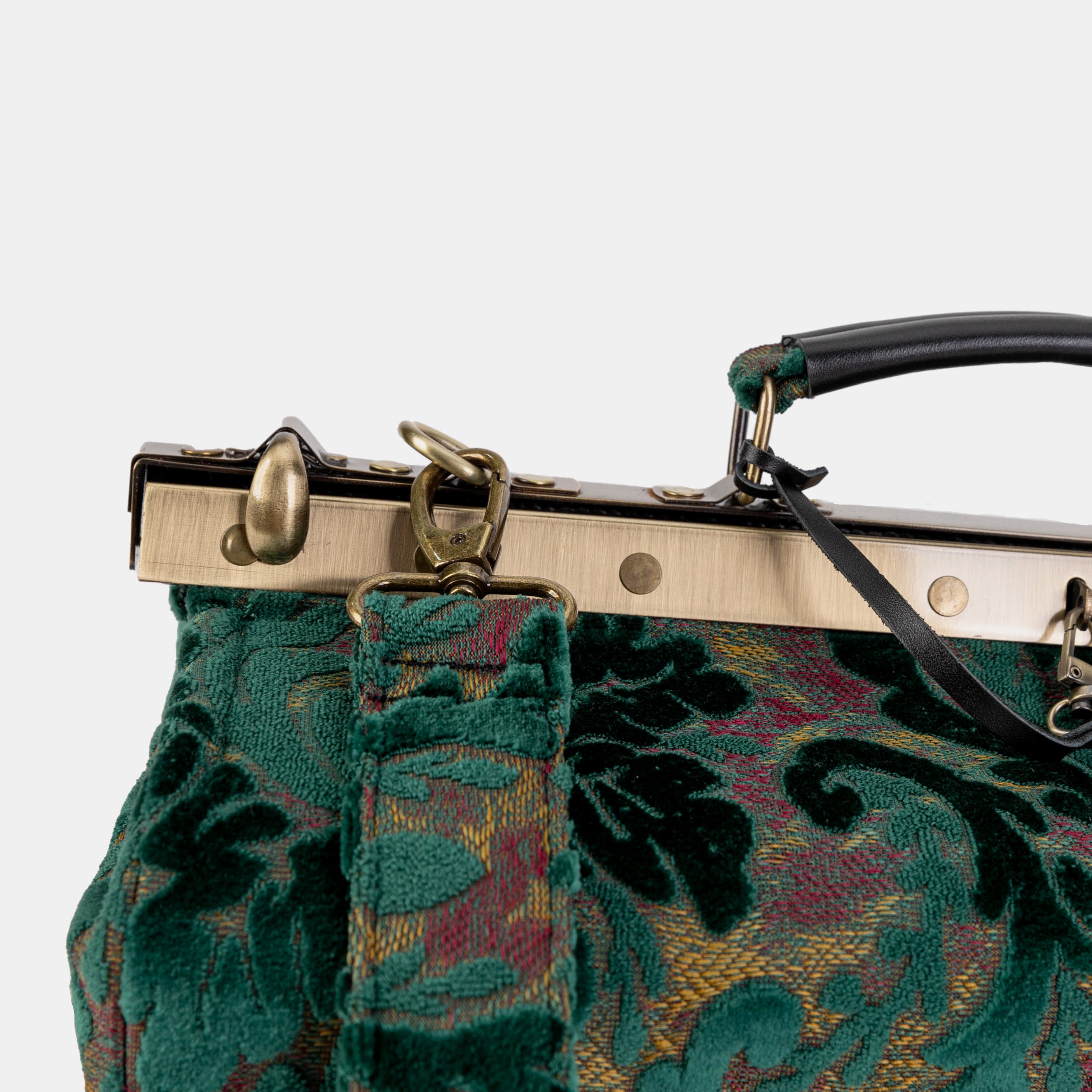 Burnout Velvet Jade Green Genevieve Carpet Gladstone Bag Doctor Bag of America shoulder strap clasp