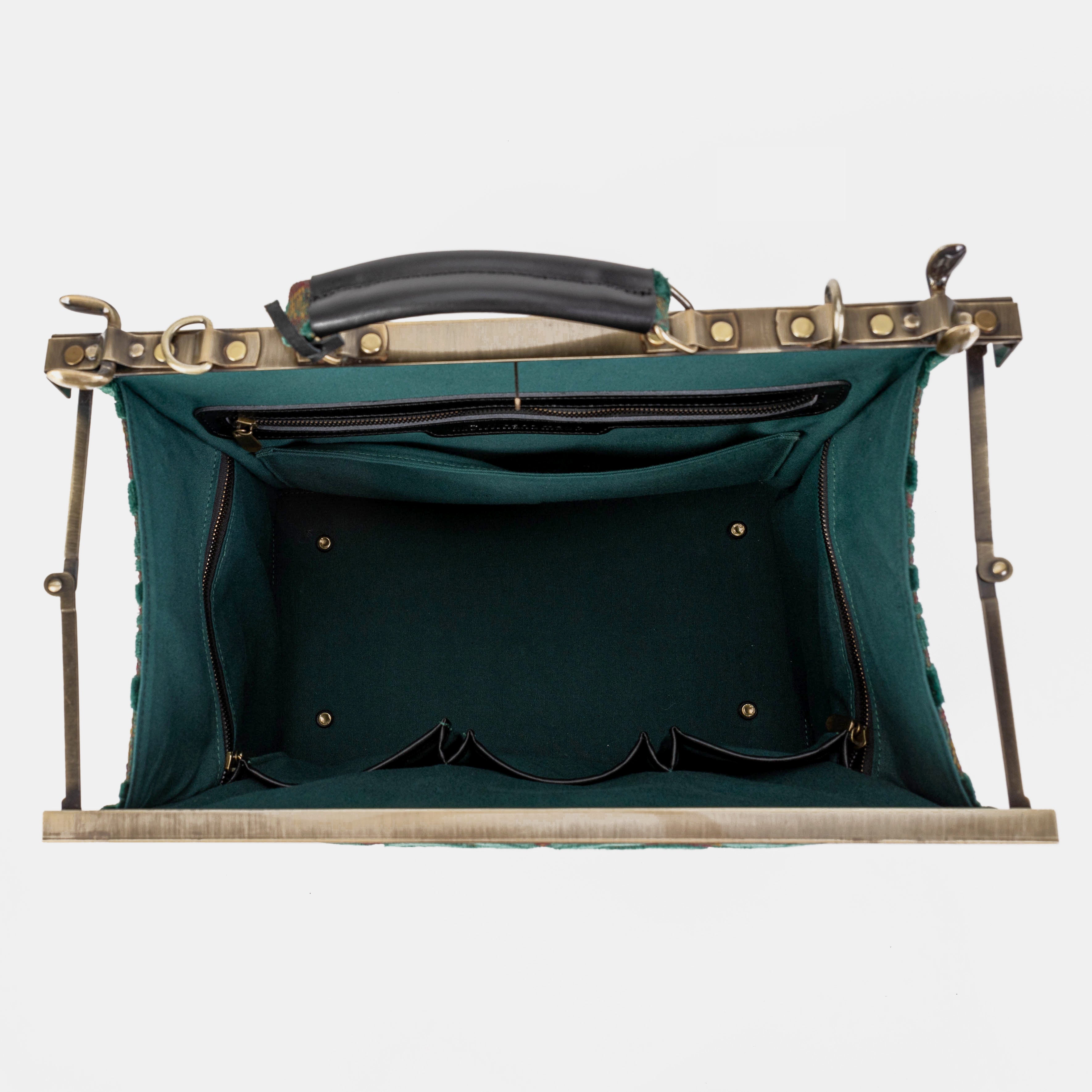 Burnout Velvet Jade Green Genevieve Carpet Gladstone Bag Doctor Bag of America inside