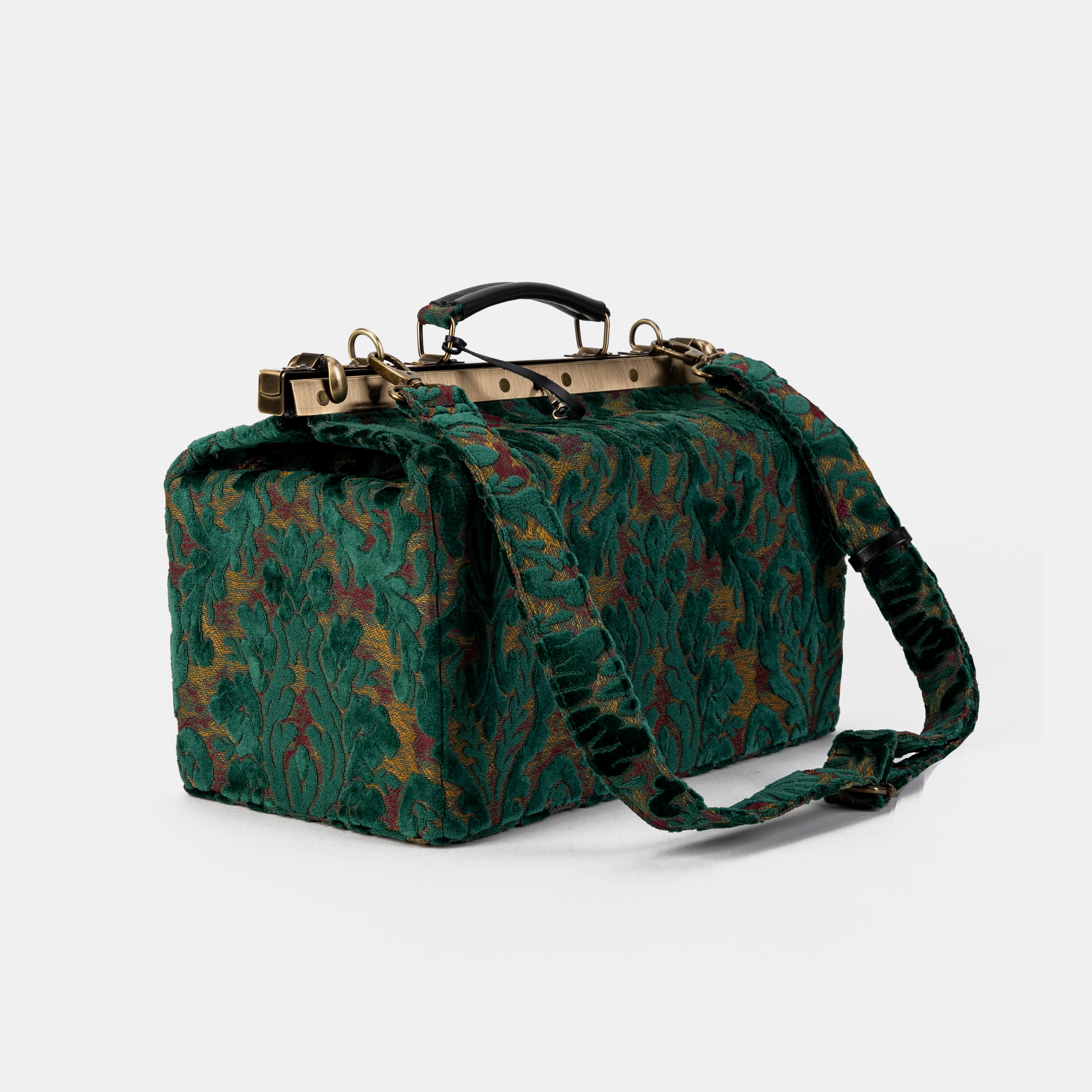Burnout Velvet Jade Green Genevieve Carpet Gladstone Bag Doctor Bag of America with shoulder strap