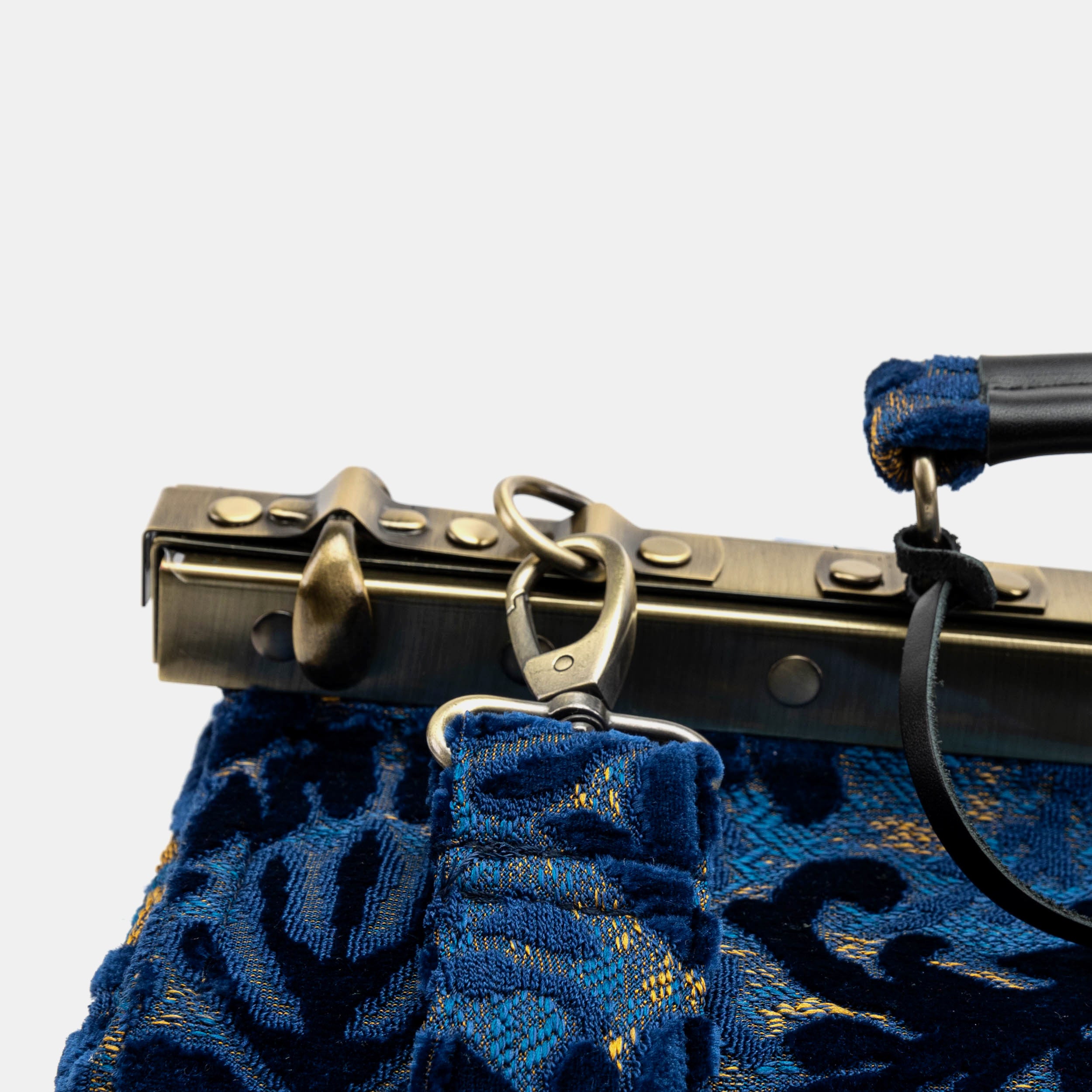 Burnout Velvet Navy Genevieve Carpet Gladstone Bag clasp