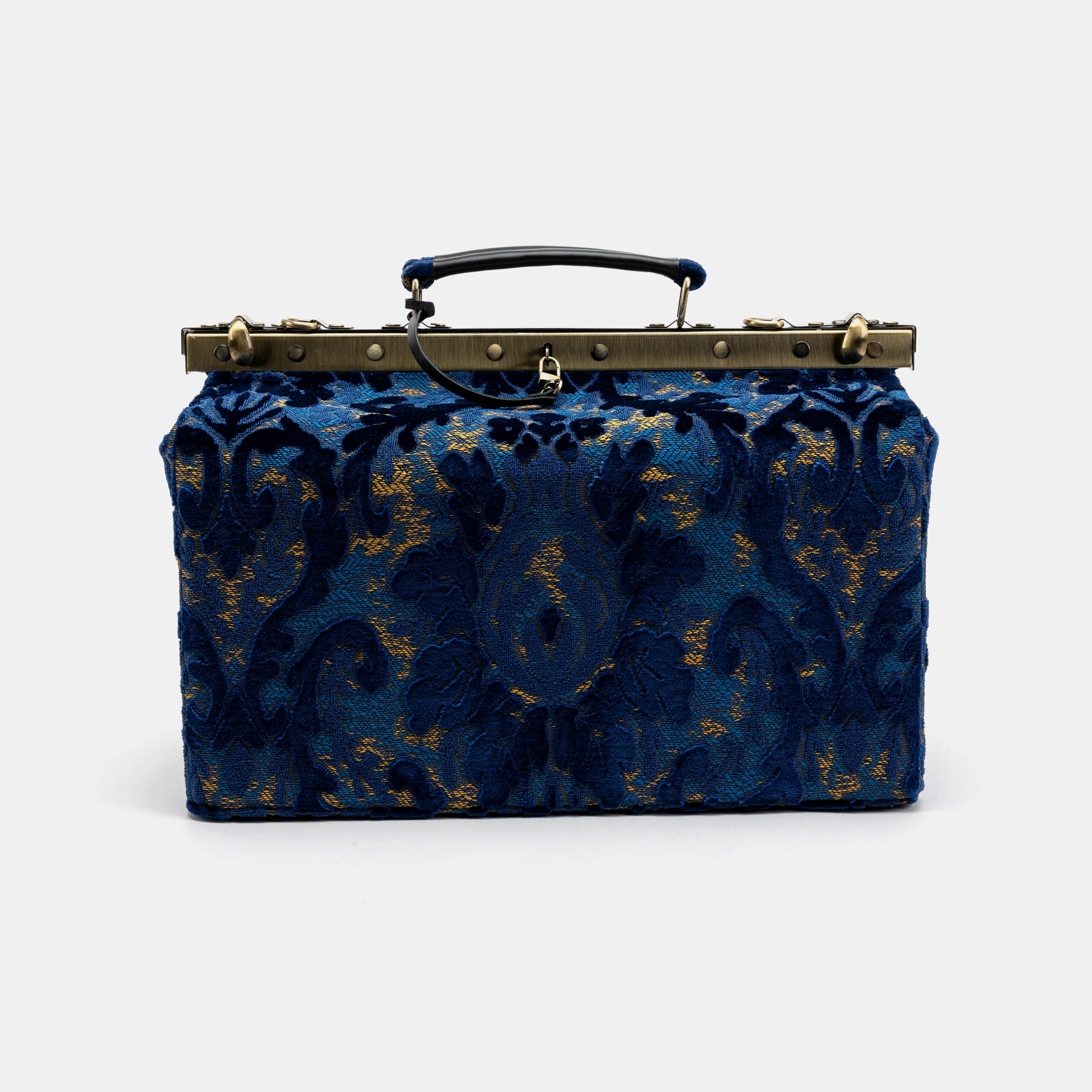 Burnout Velvet Navy Genevieve Carpet Gladstone Bag front