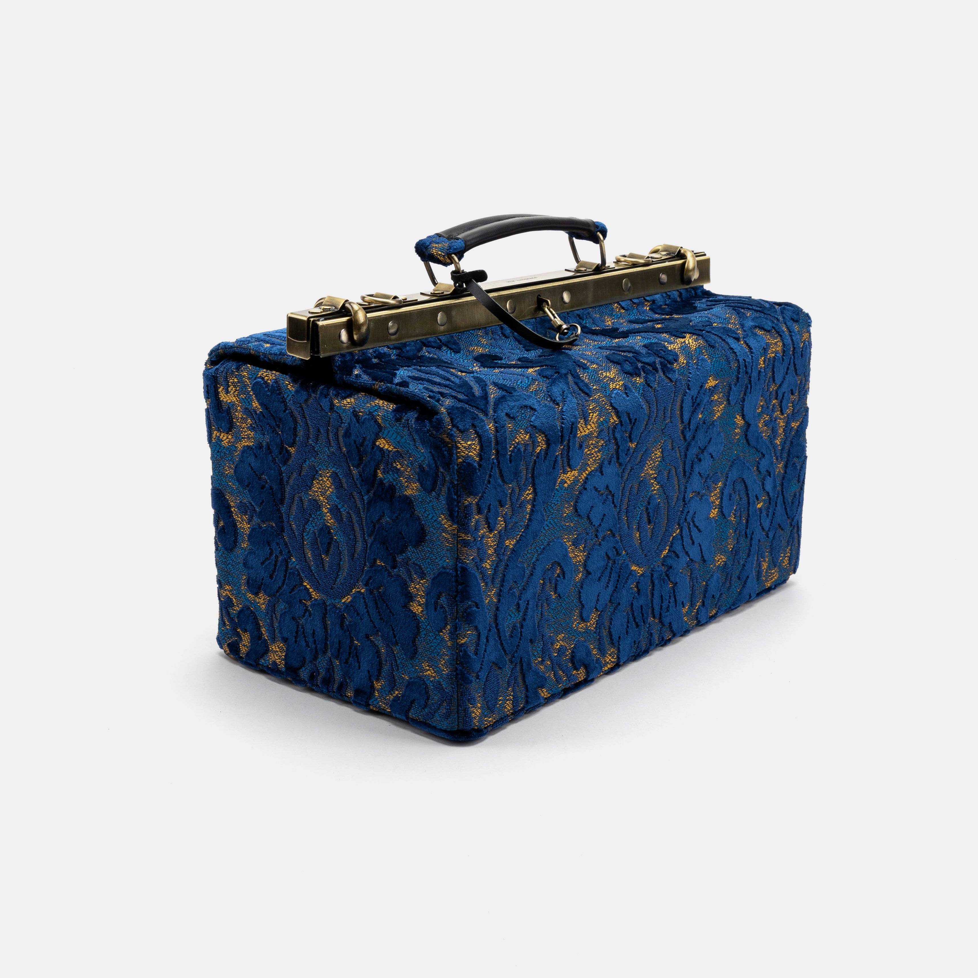 Burnout Velvet Navy Genevieve Carpet Gladstone Bag front side