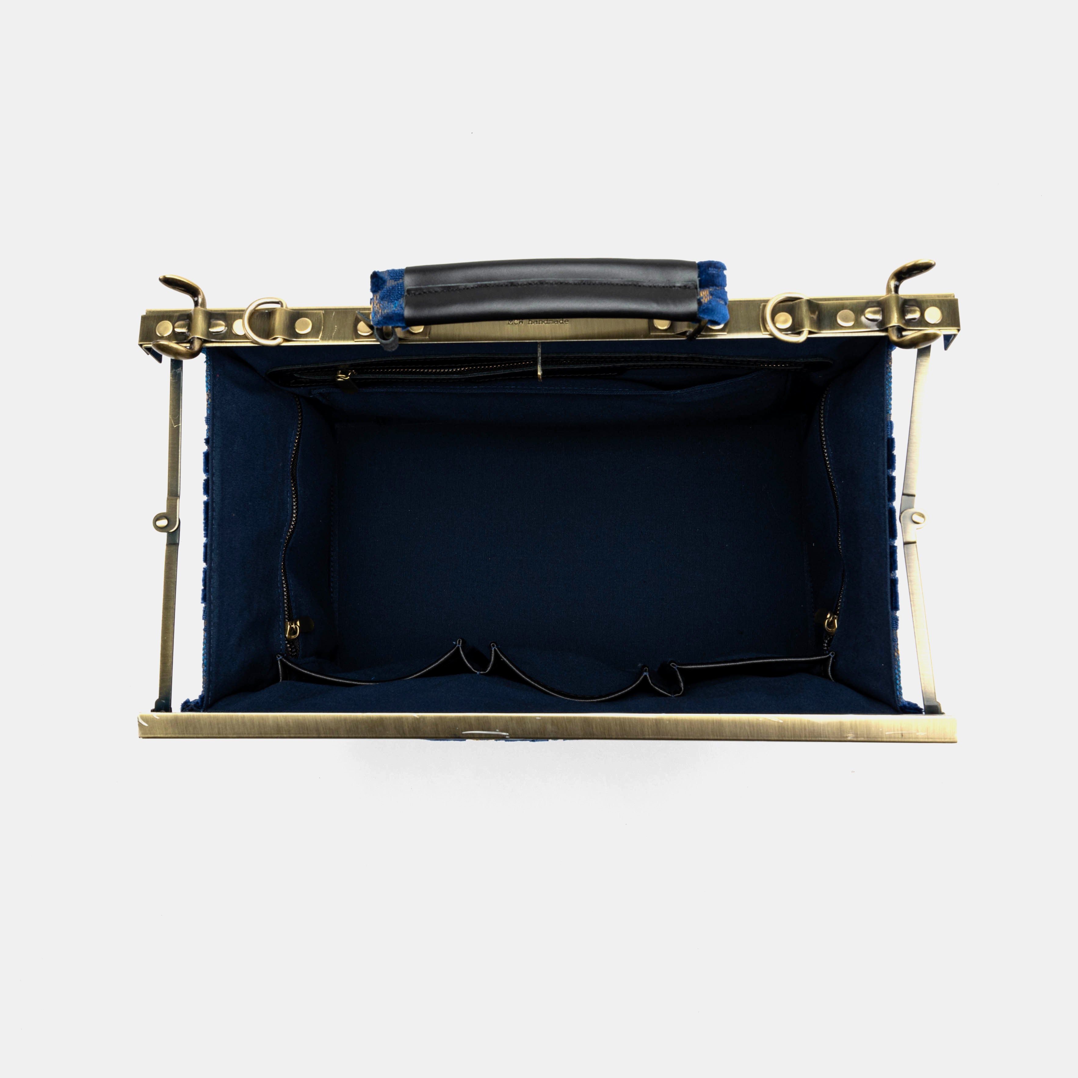 Burnout Velvet Navy Genevieve Carpet Gladstone Bag inside