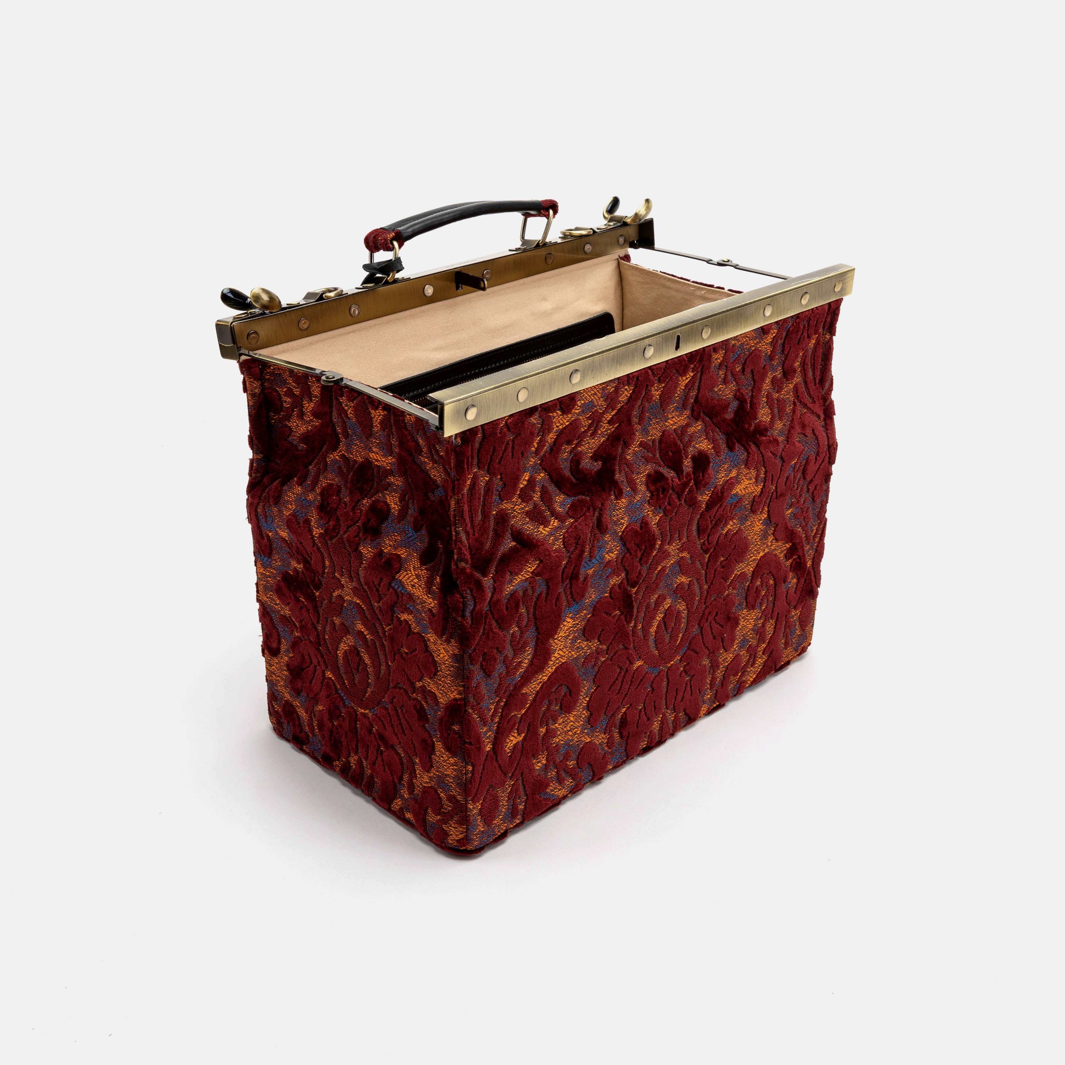 Burnout Velvet Wine Genevieve Carpet Gladstone Bag open standing