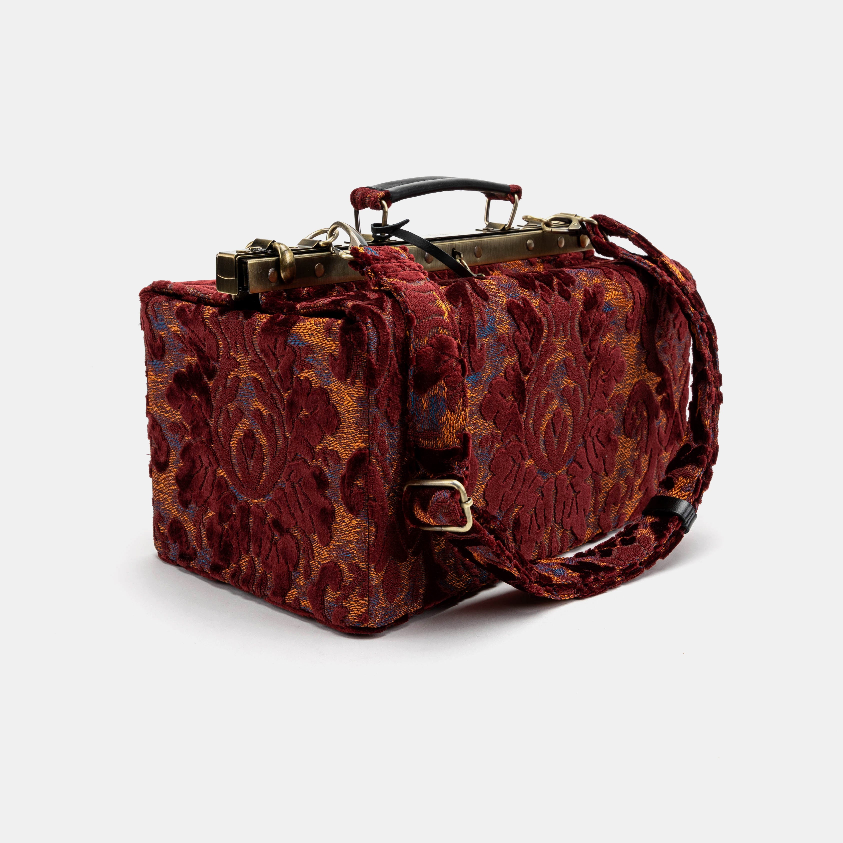 Burnout Velvet Wine Genevieve Carpet Gladstone Bag with shoulder strap
