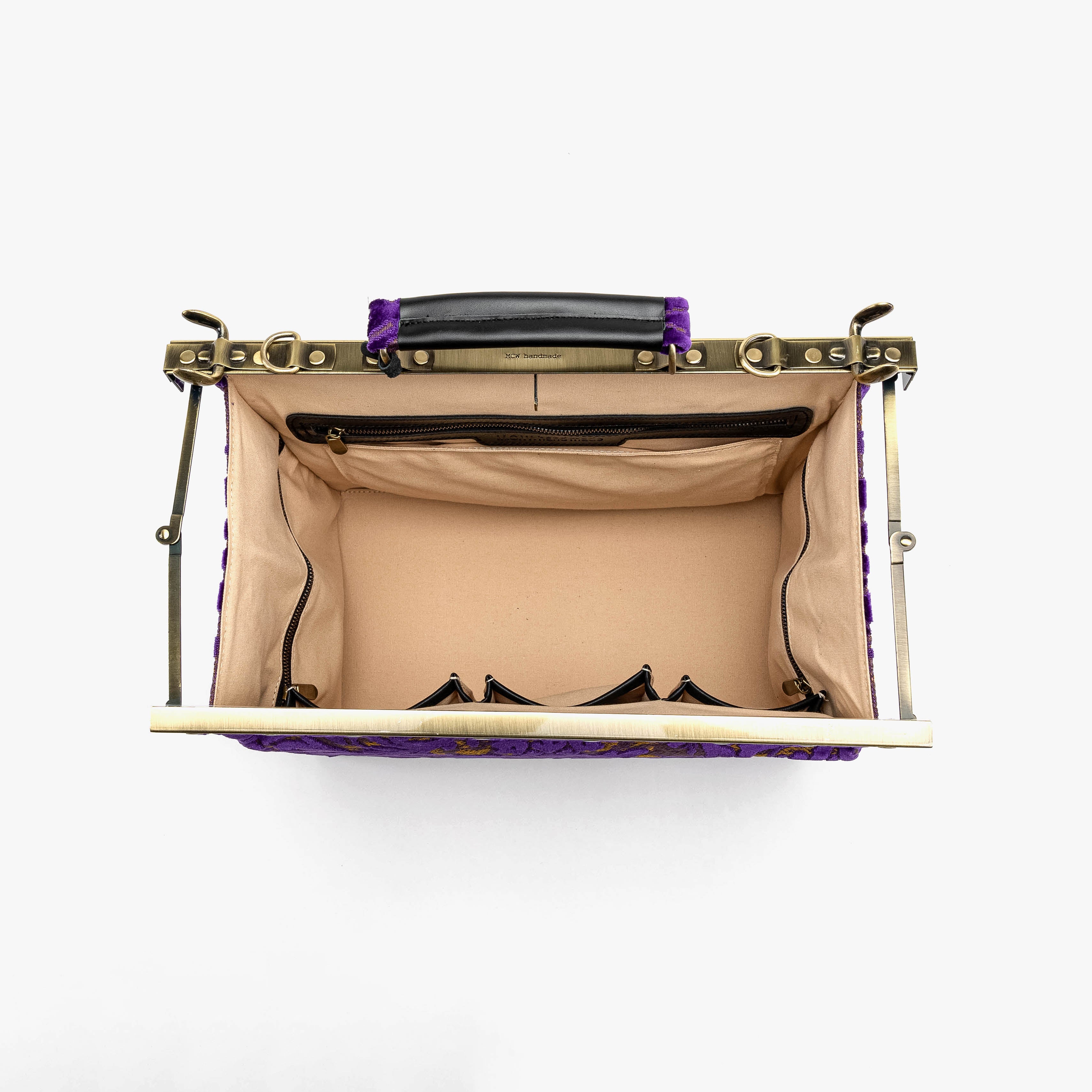 Burnout Velvet Purple Genevieve Carpet Gladstone Bag inside