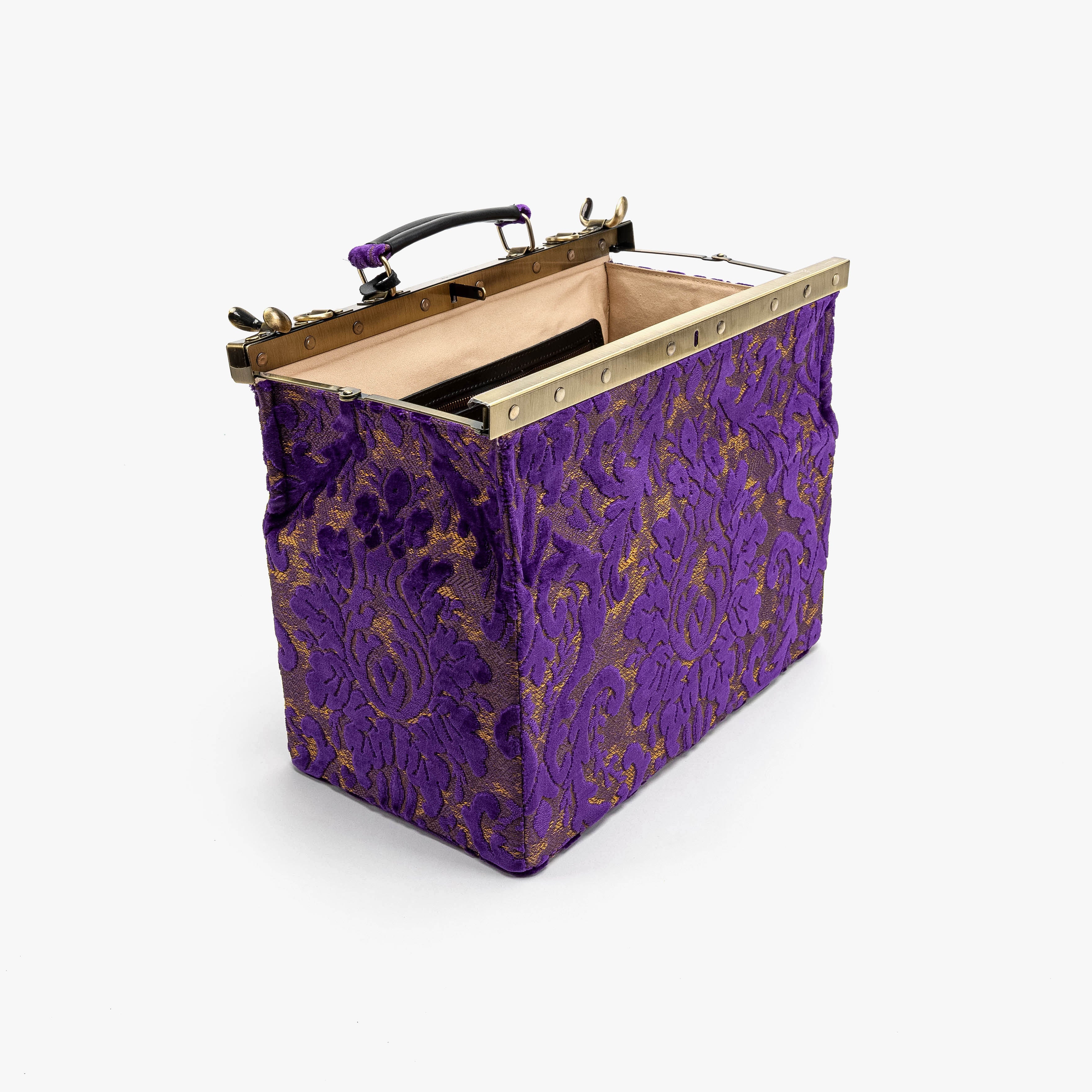 Burnout Velvet Purple Genevieve Carpet Gladstone Bag open standing