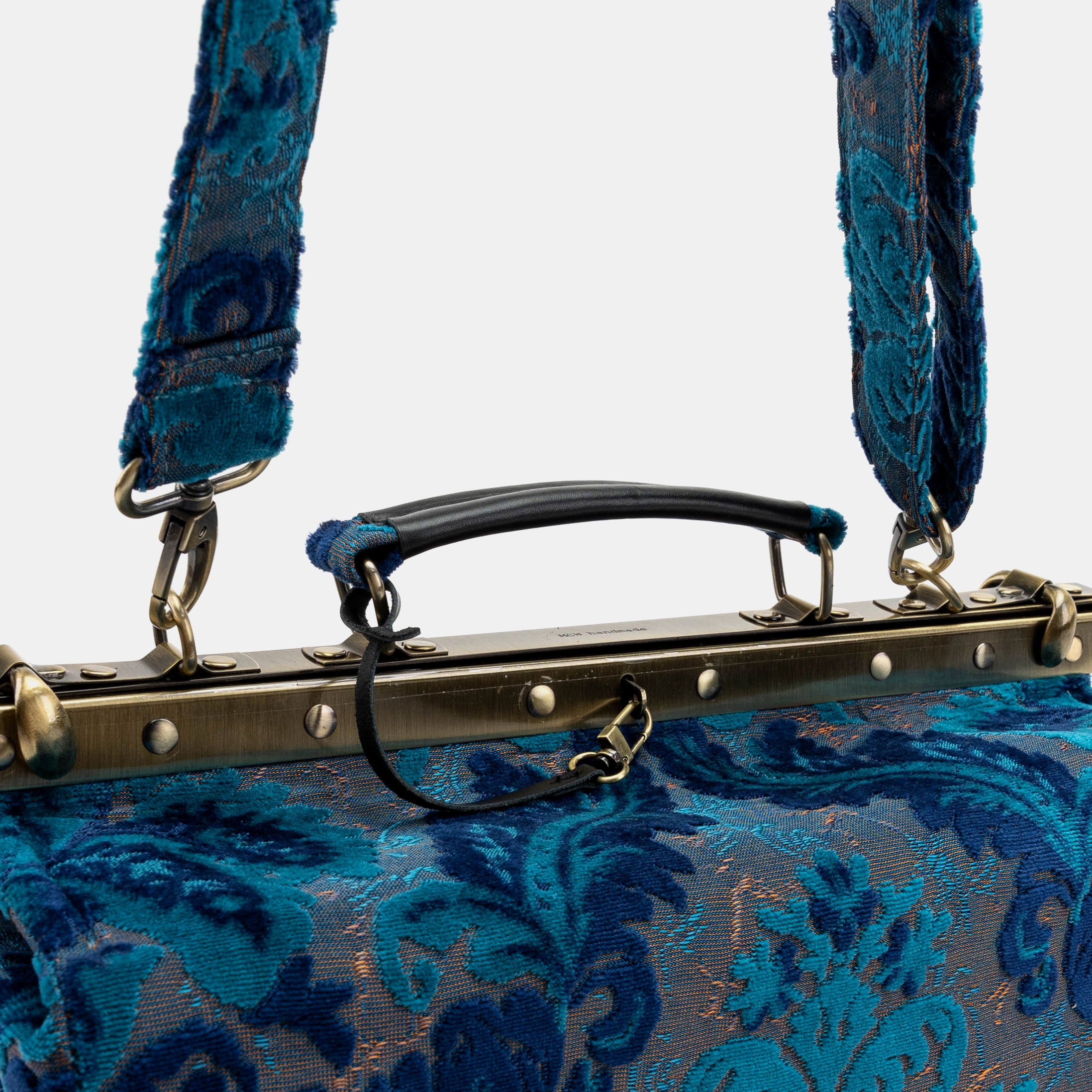 Gladstone Bag Carpet Doctor Bag Victorian Weekender Bag Shoulder Frame Bag Genevieve Golden Age Navy Carpetbagger Carpetbag of America handle