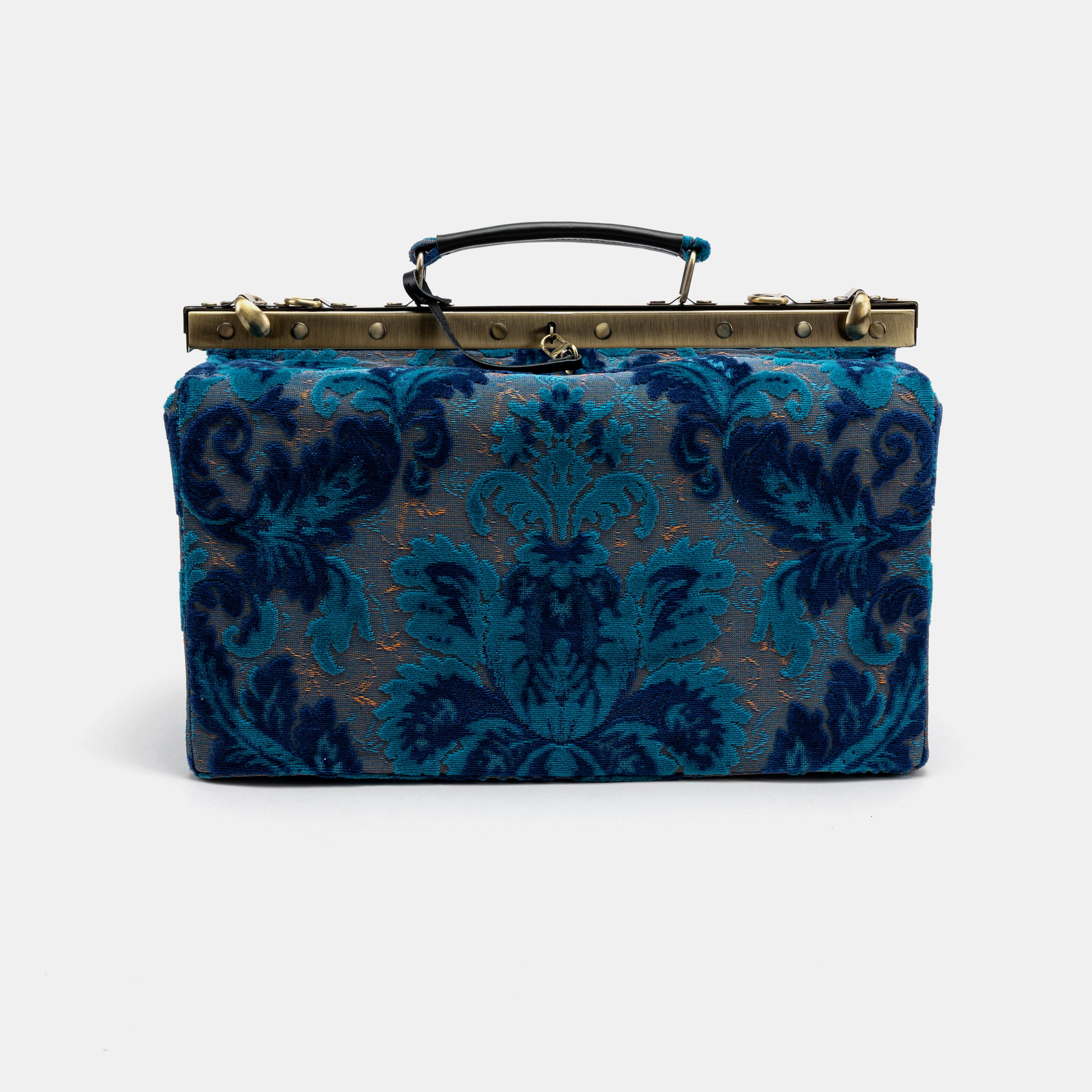 Gladstone Bag Carpet Doctor Bag Victorian Weekender Bag Shoulder Frame Bag Genevieve Golden Age Navy Carpetbagger Carpetbag of America FRONT