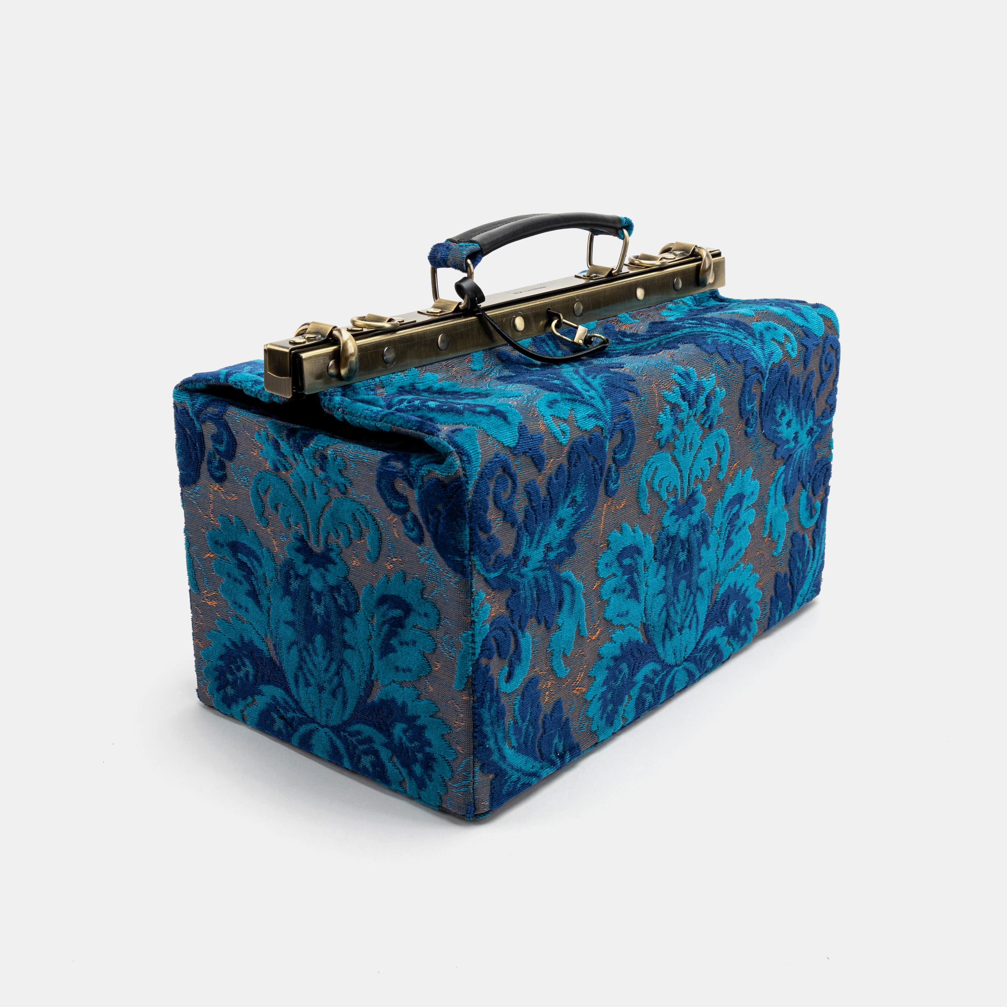 Gladstone Bag Carpet Doctor Bag Victorian Weekender Bag Shoulder Frame Bag Genevieve Golden Age Navy Carpetbagger Carpetbag of America front side