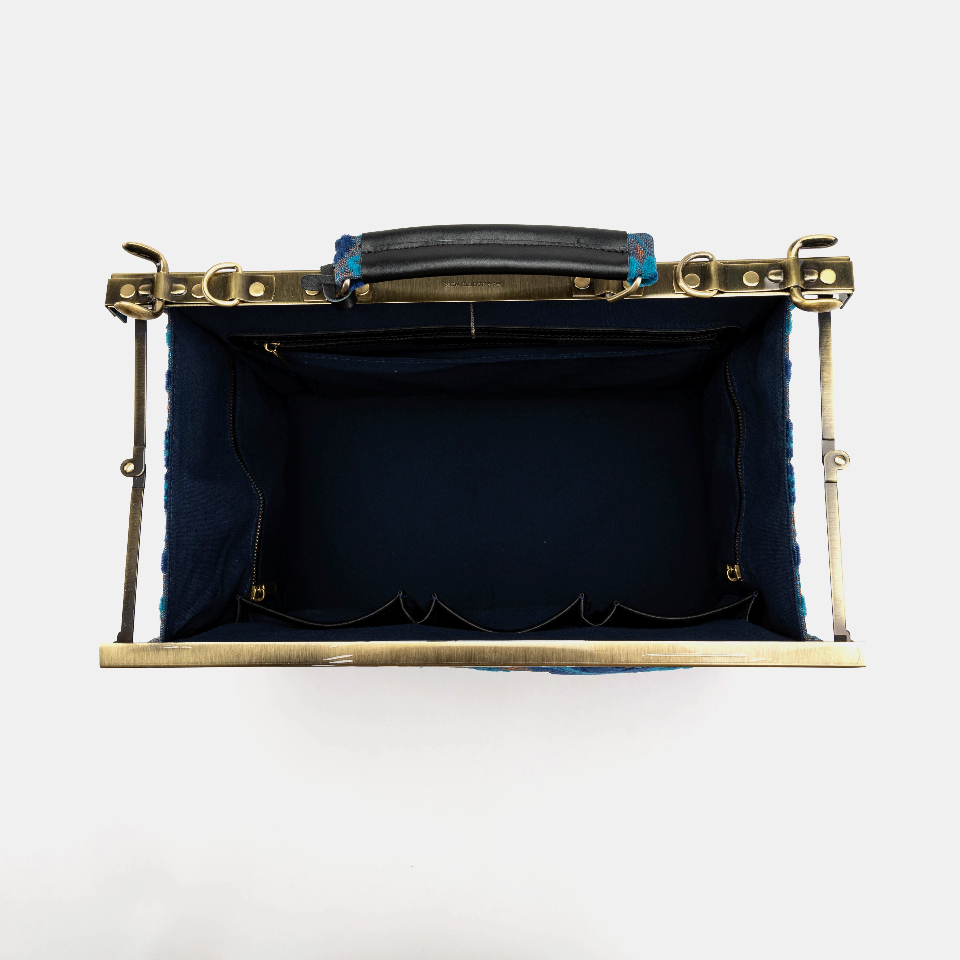 Gladstone Bag Carpet Doctor Bag Victorian Weekender Bag Shoulder Frame Bag Genevieve Golden Age Navy Carpetbagger Carpetbag of America inside